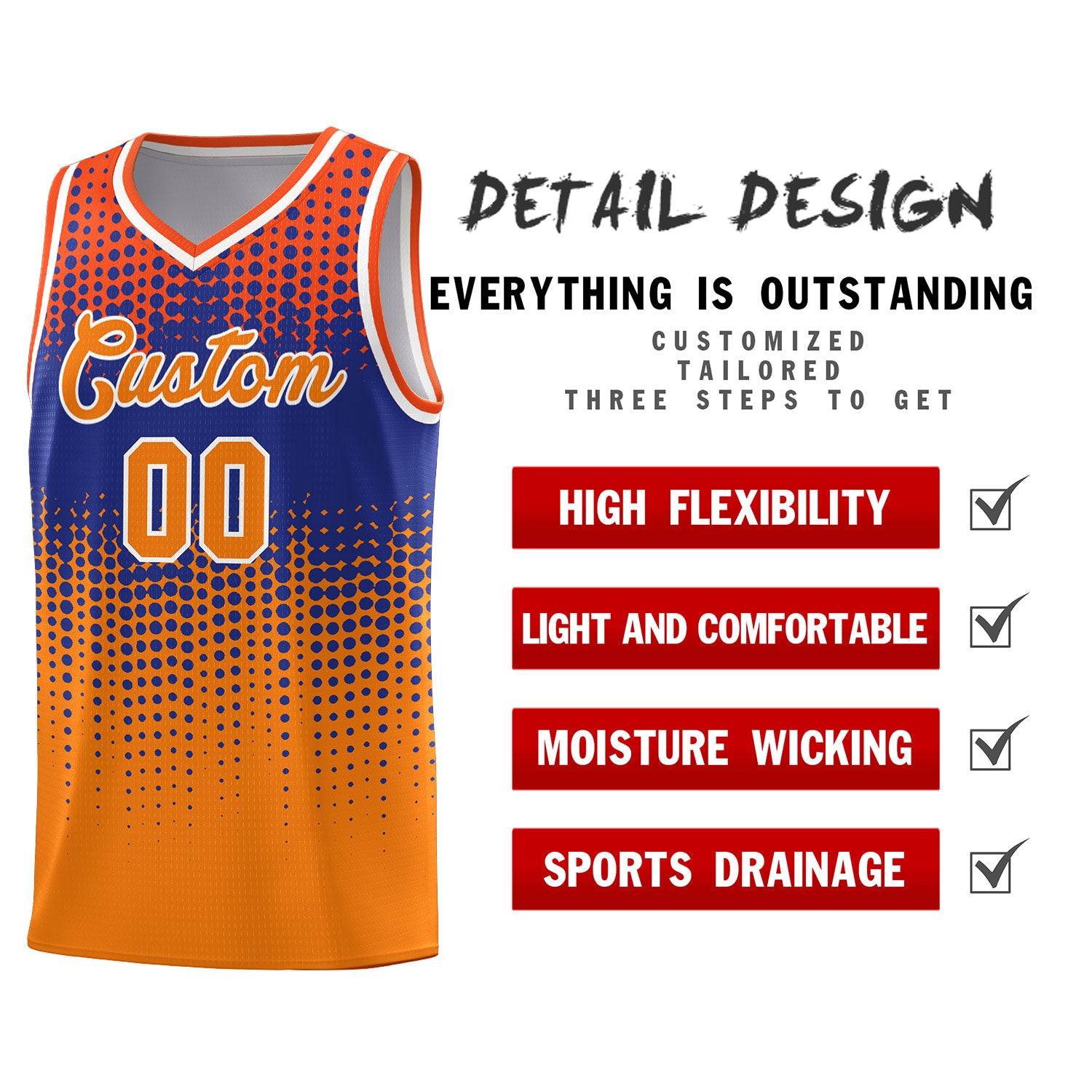 Custom Orange Gradient Dots Design Pattern Sports Uniform Basketball Jersey