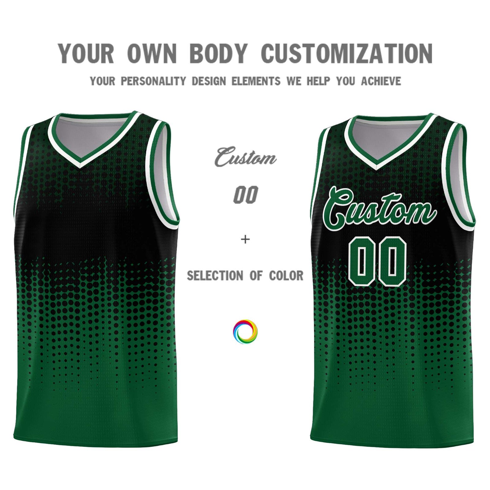 Custom Kelly Green Gradient Dots Design Pattern Sports Uniform Basketball Jersey