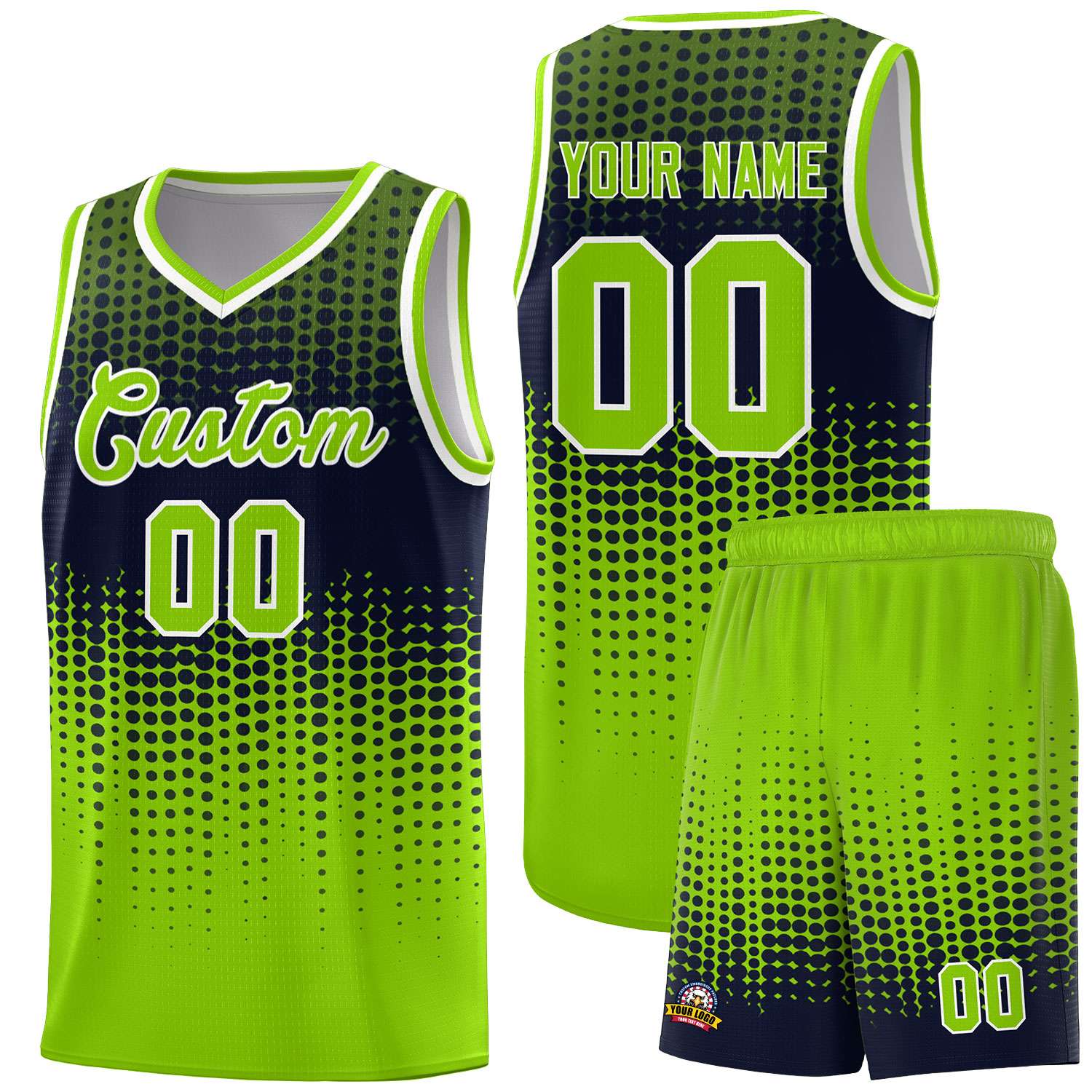 Custom Neon Green Gradient Dots Design Pattern Sports Uniform Basketball Jersey