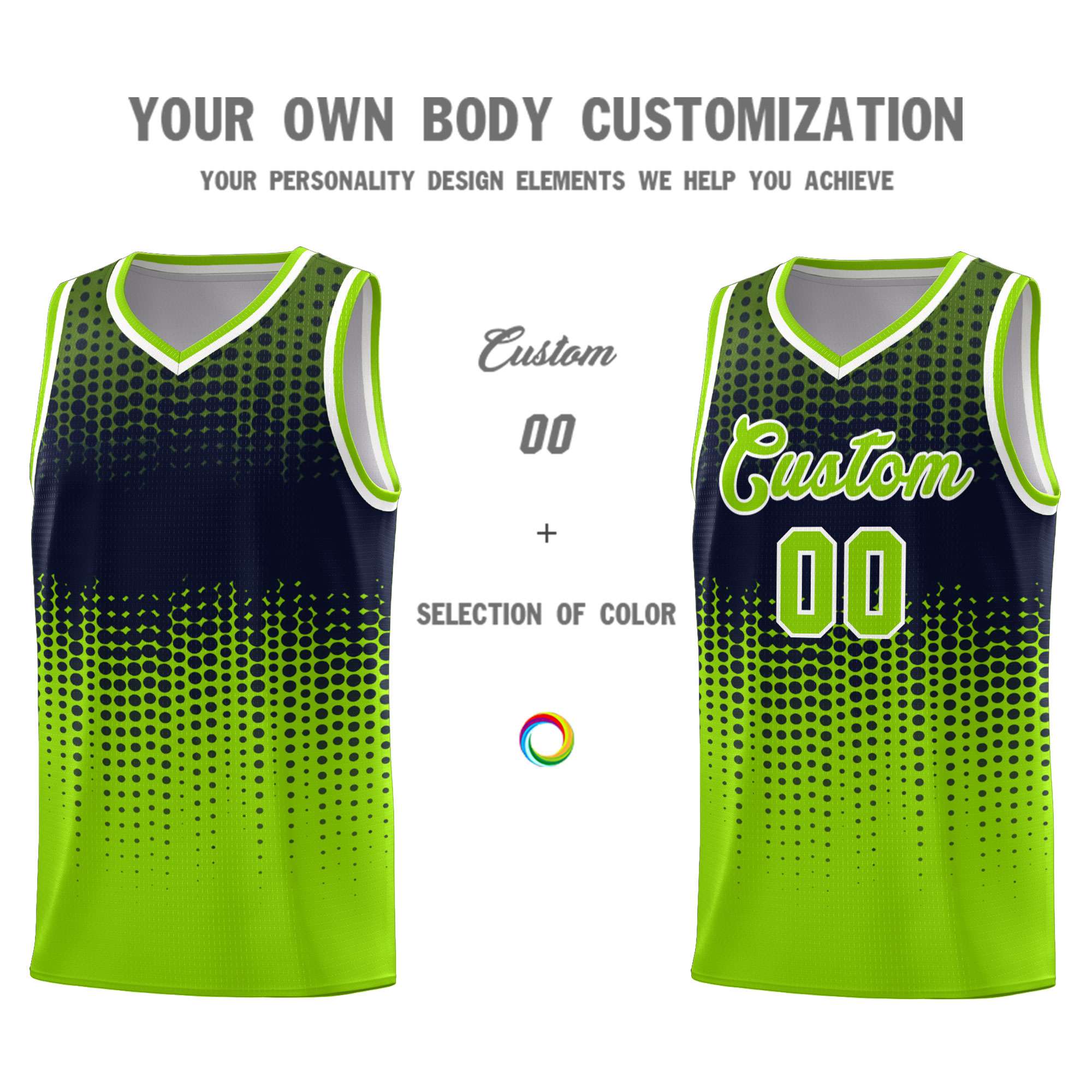 Custom Neon Green Gradient Dots Design Pattern Sports Uniform Basketball Jersey