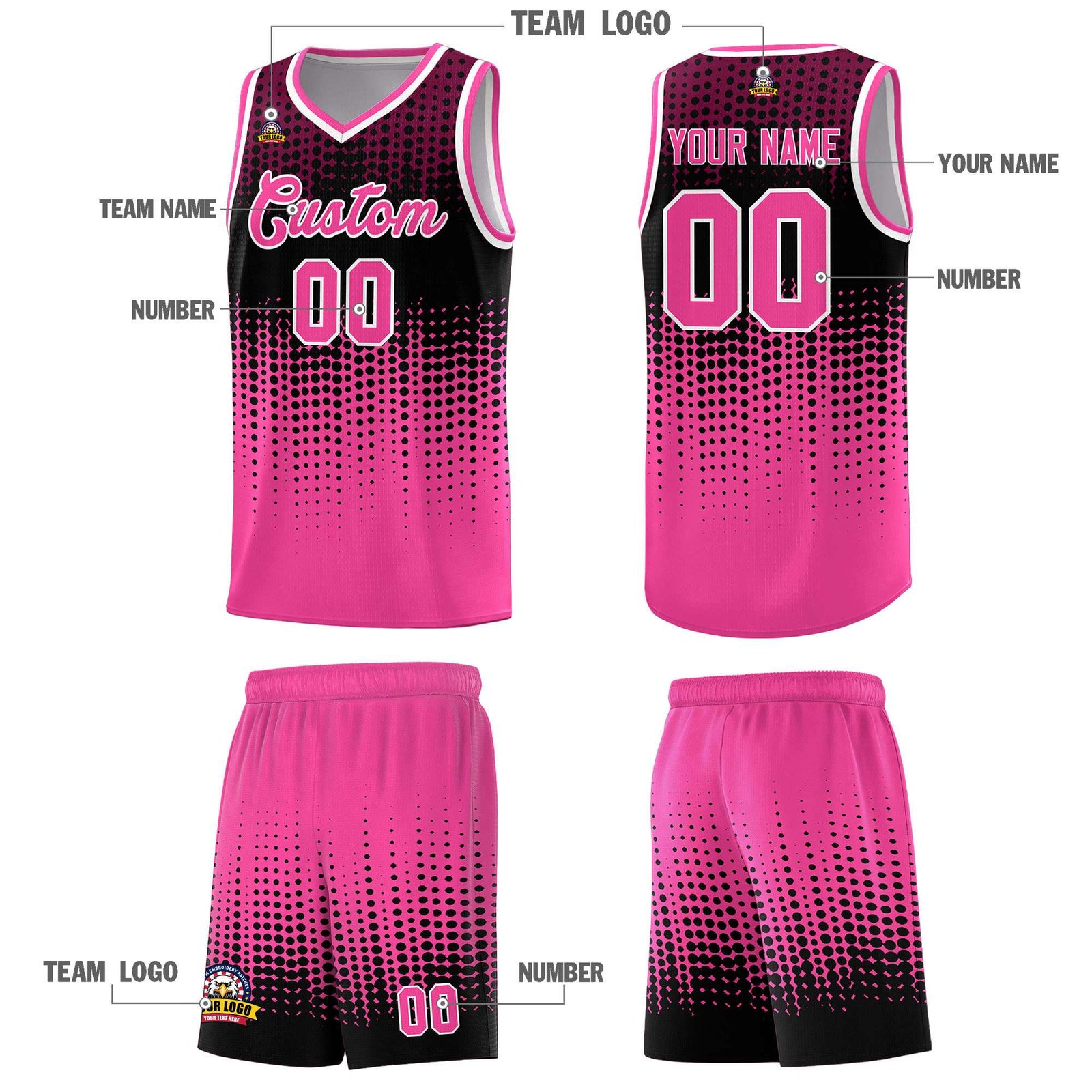 Custom Pink Gradient Dots Design Pattern Sports Uniform Basketball Jersey