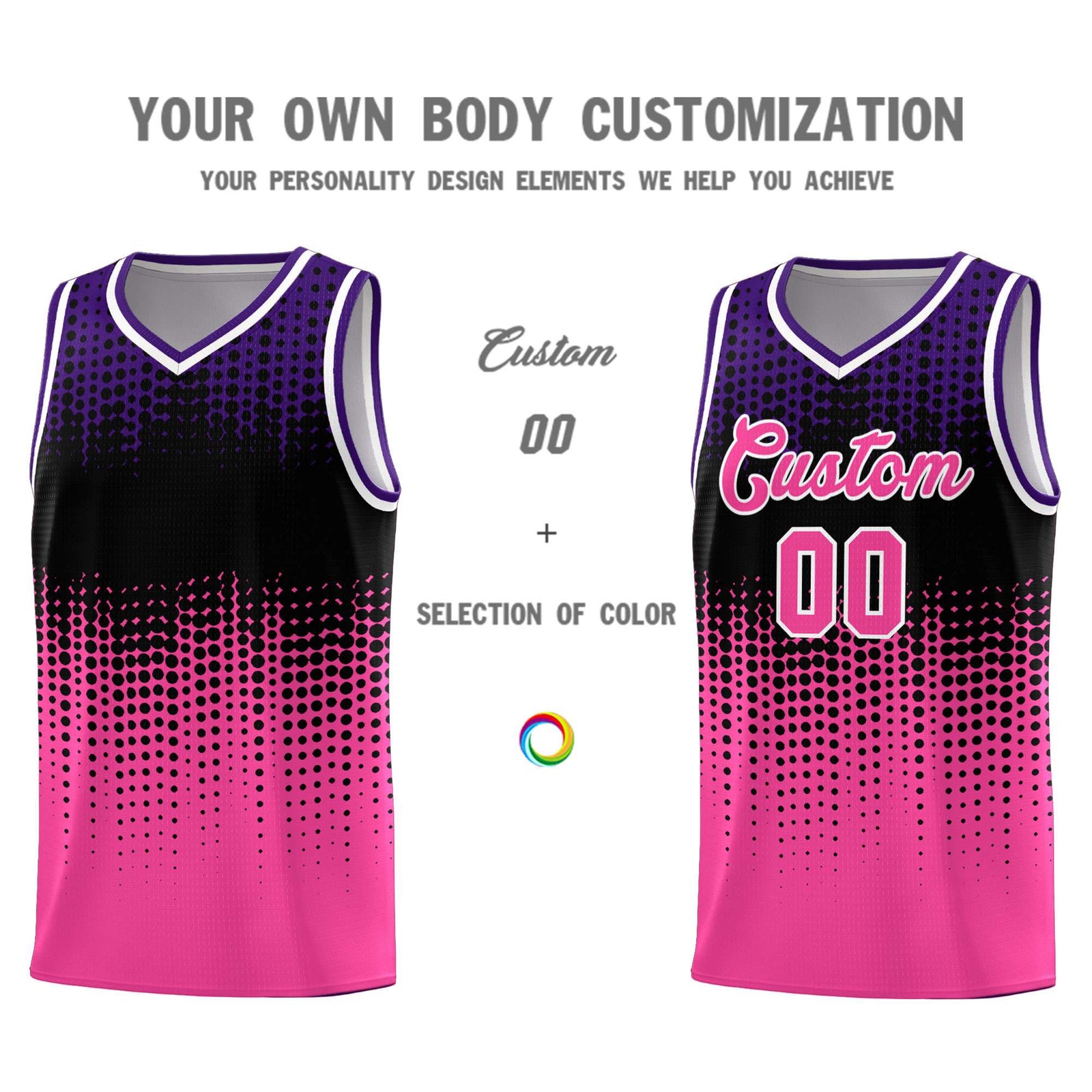 Custom Pink Gradient Dots Design Pattern Sports Uniform Basketball Jersey