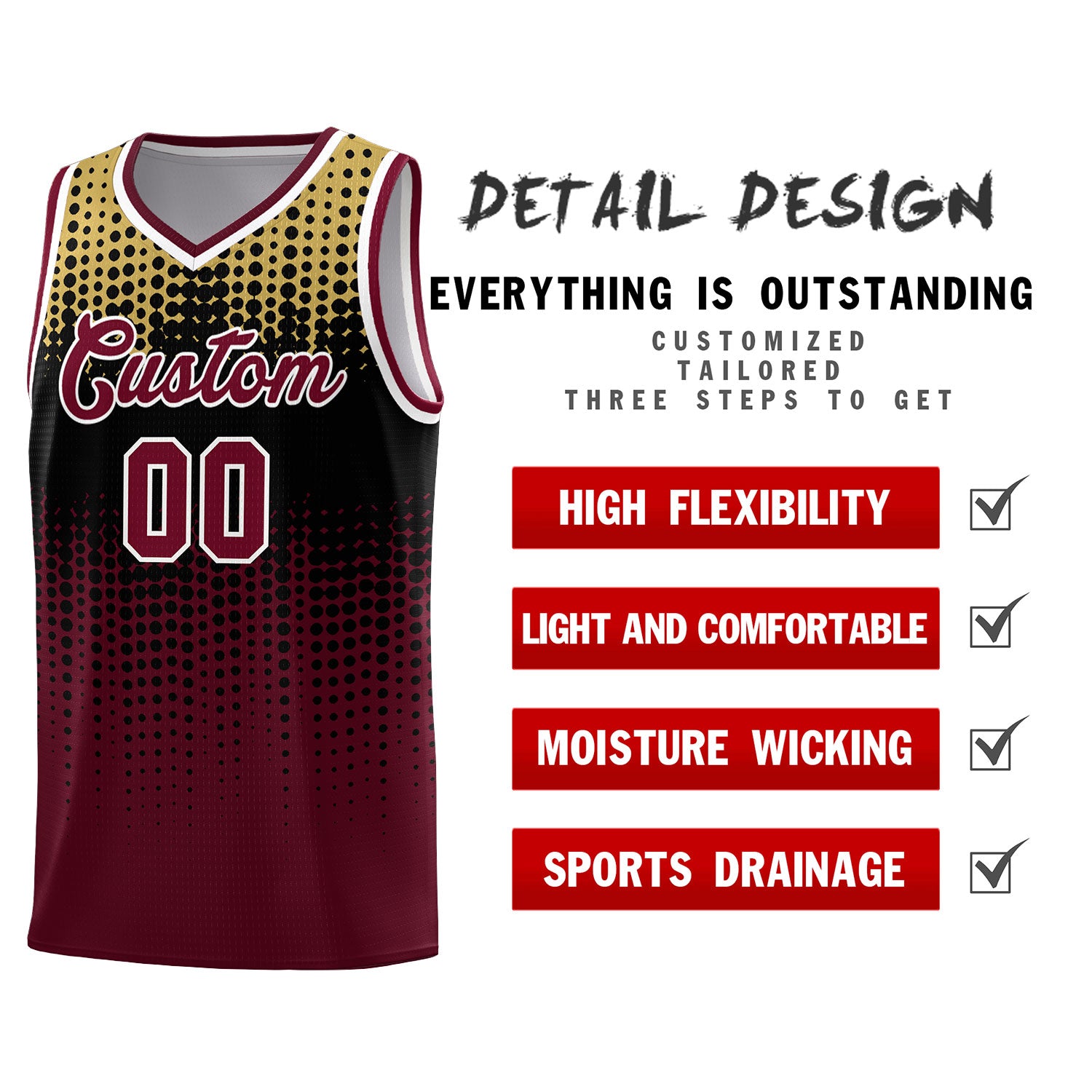 Custom Crimson Gradient Dots Design Pattern Sports Uniform Basketball Jersey