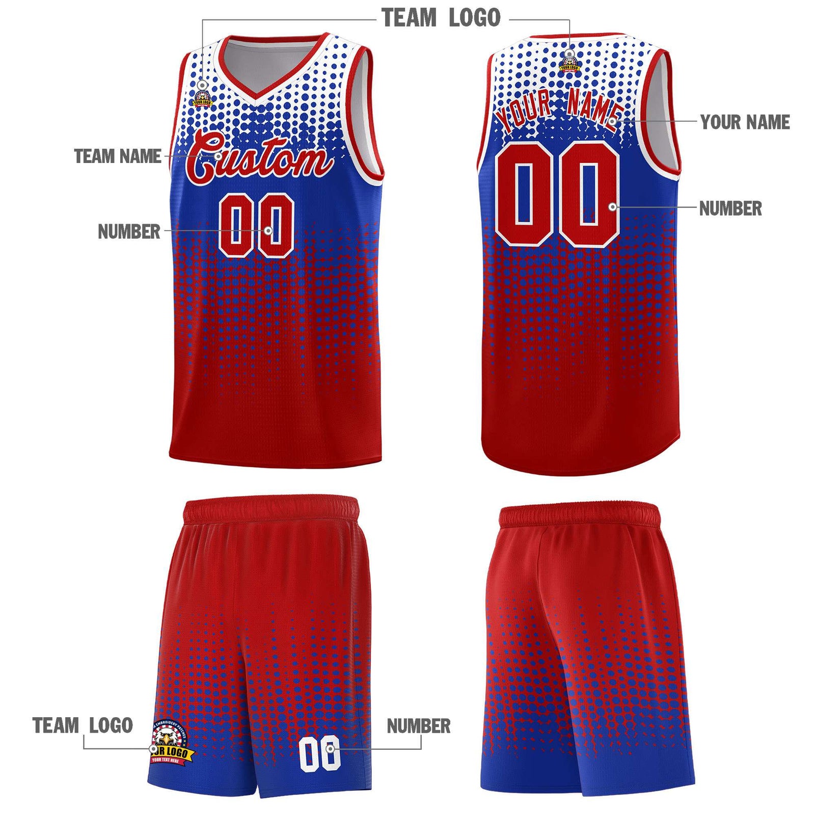 Custom Red Gradient Dots Design Pattern Sports Uniform Basketball Jersey