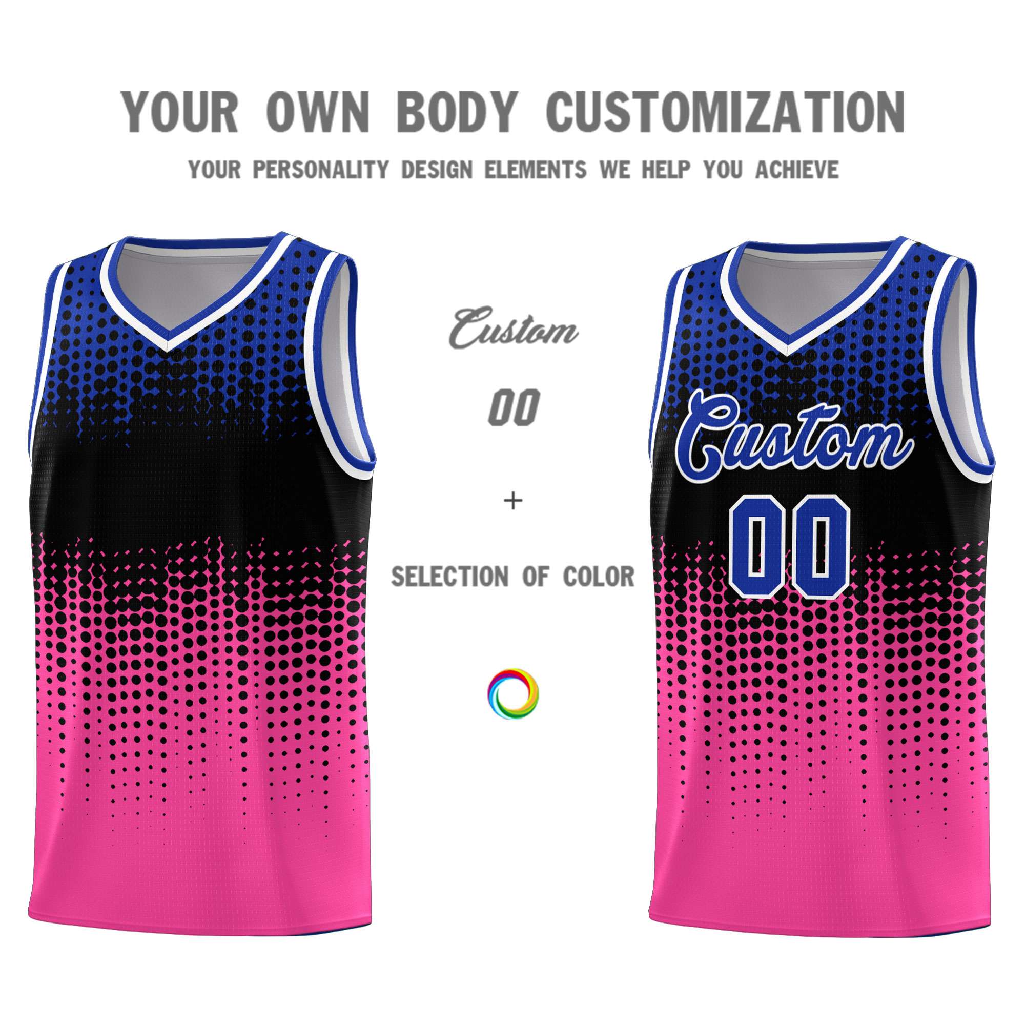 Custom Pink Gradient Dots Design Pattern Sports Uniform Basketball Jersey
