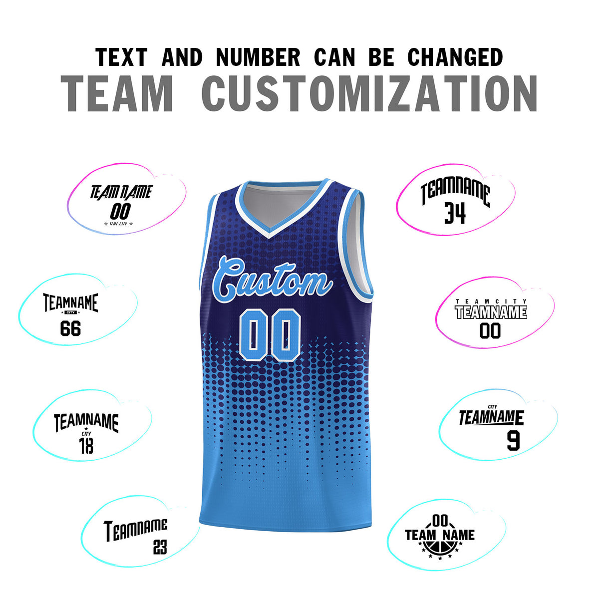 Custom Powder Blue Gradient Dots Design Pattern Sports Uniform Basketball Jersey