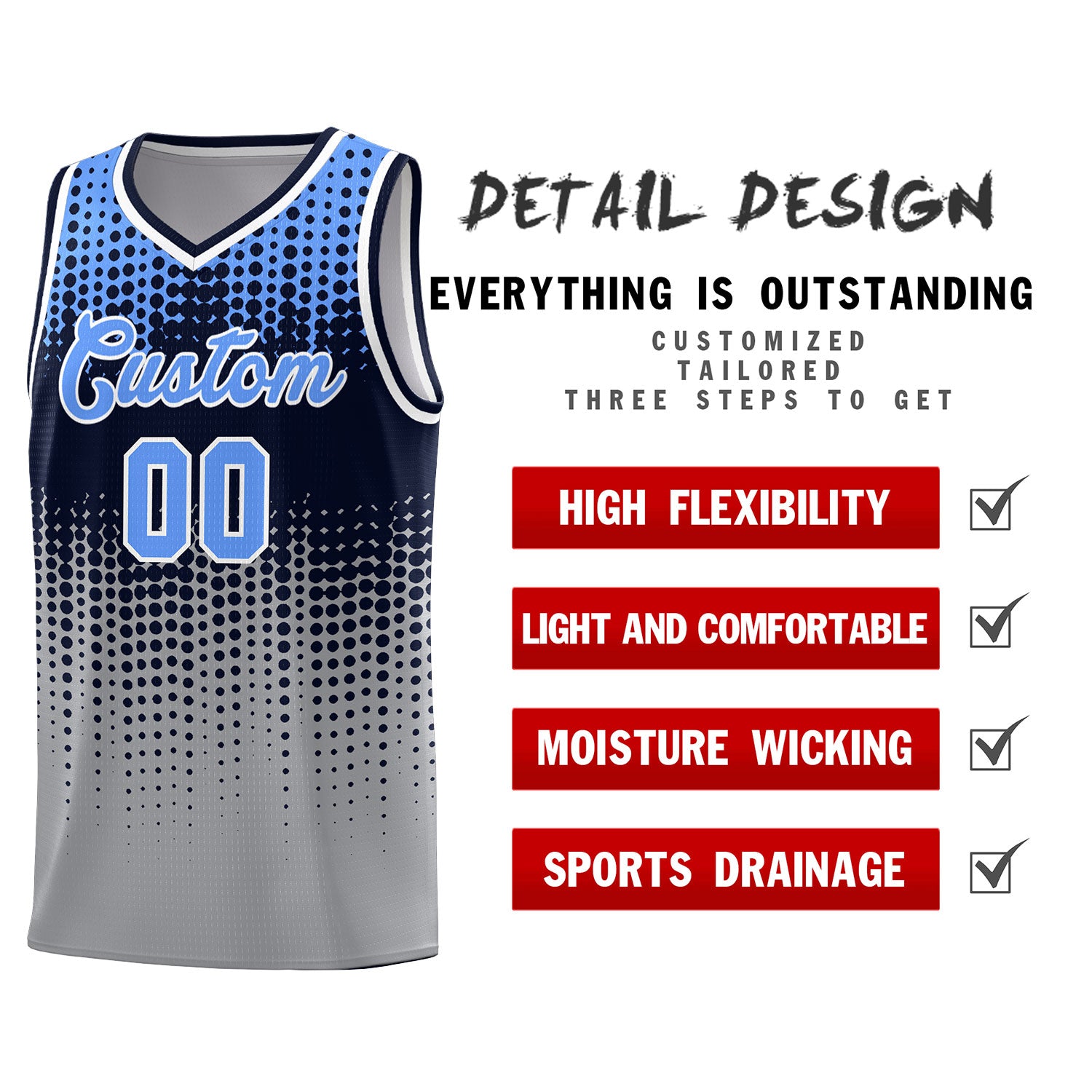 Custom Gray Gradient Dots Design Pattern Sports Uniform Basketball Jersey