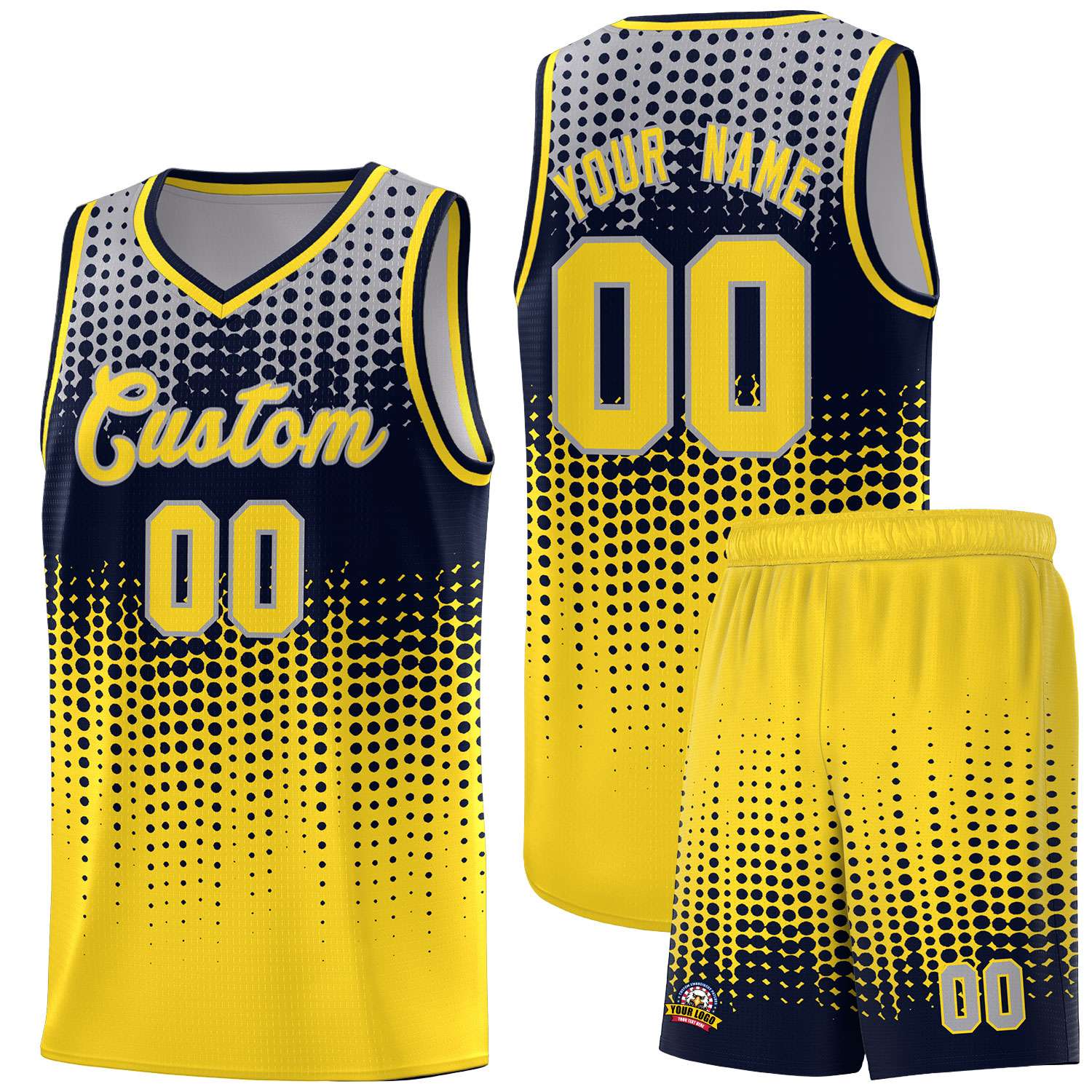 Custom Gold Gradient Dots Design Pattern Sports Uniform Basketball Jersey