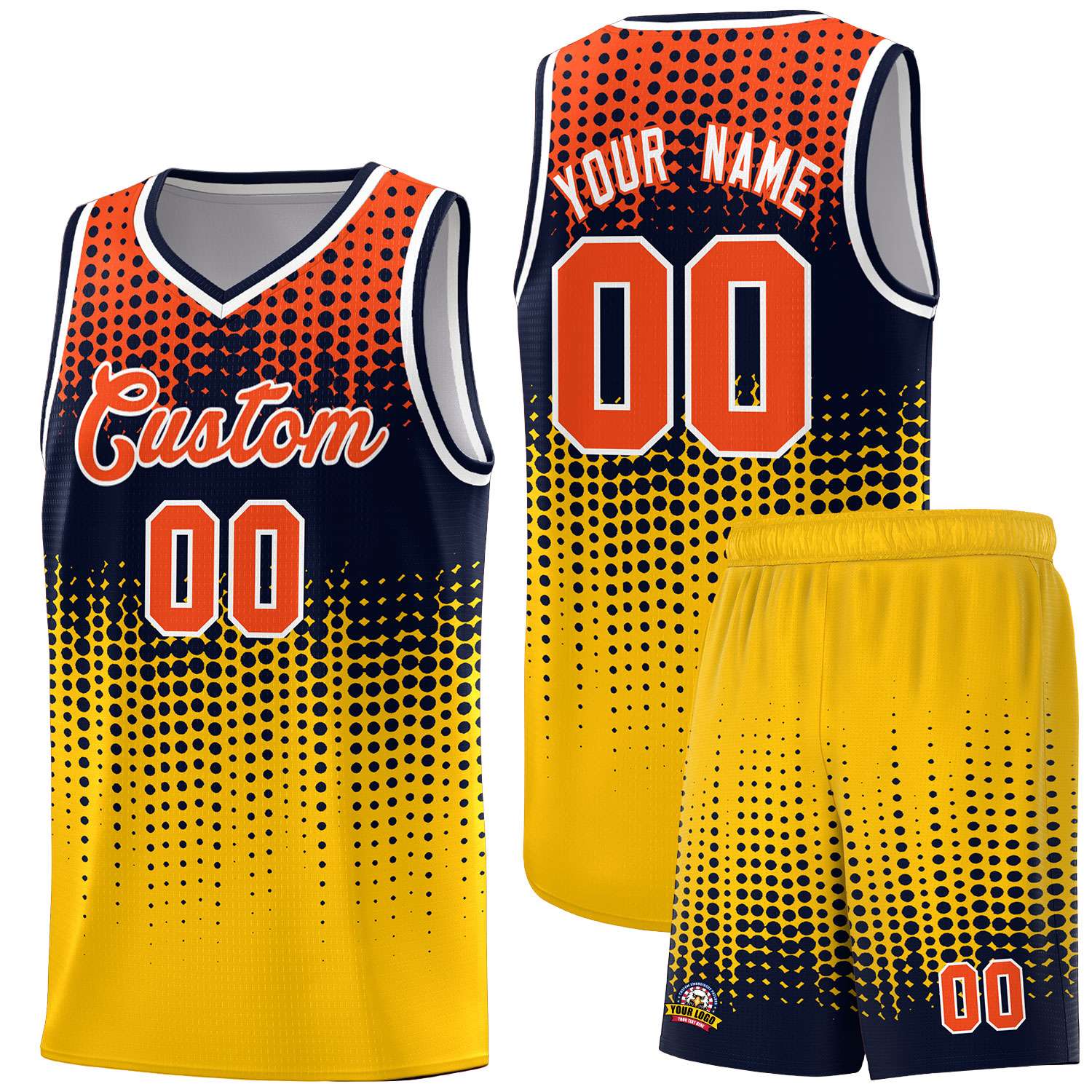 Custom Yellow Gradient Dots Design Pattern Sports Uniform Basketball Jersey