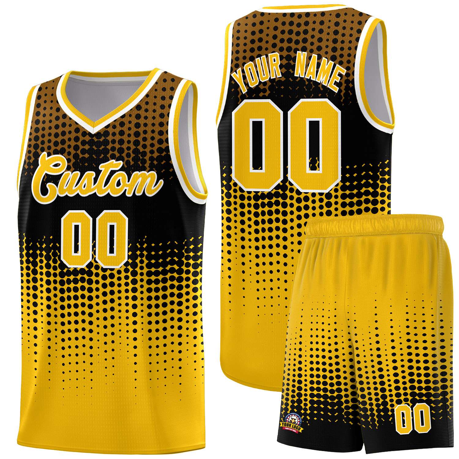 Custom Yellow Gradient Dots Design Pattern Sports Uniform Basketball Jersey