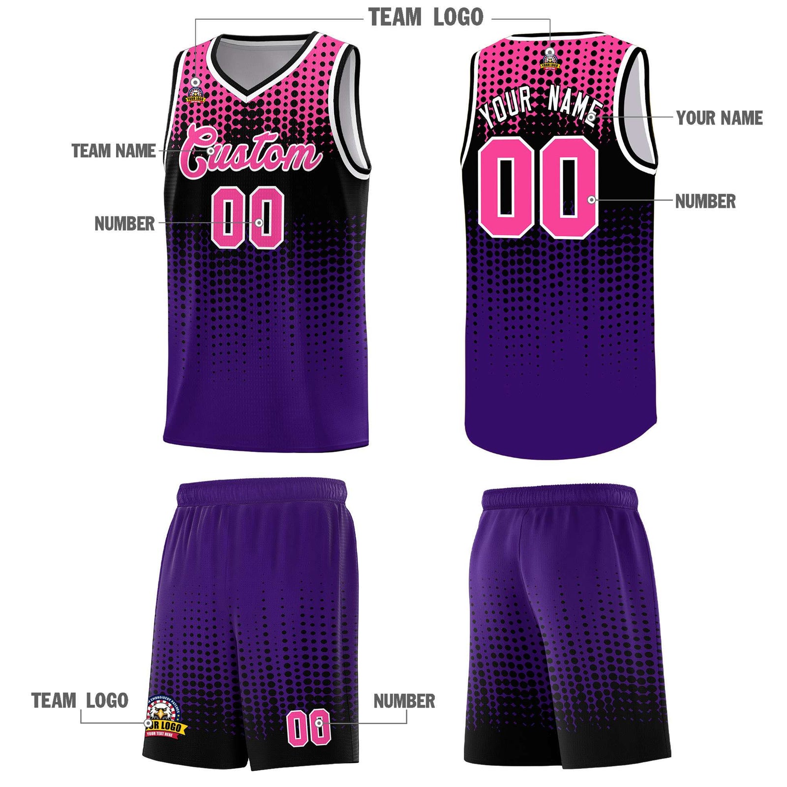 Custom Purple Gradient Dots Design Pattern Sports Uniform Basketball Jersey