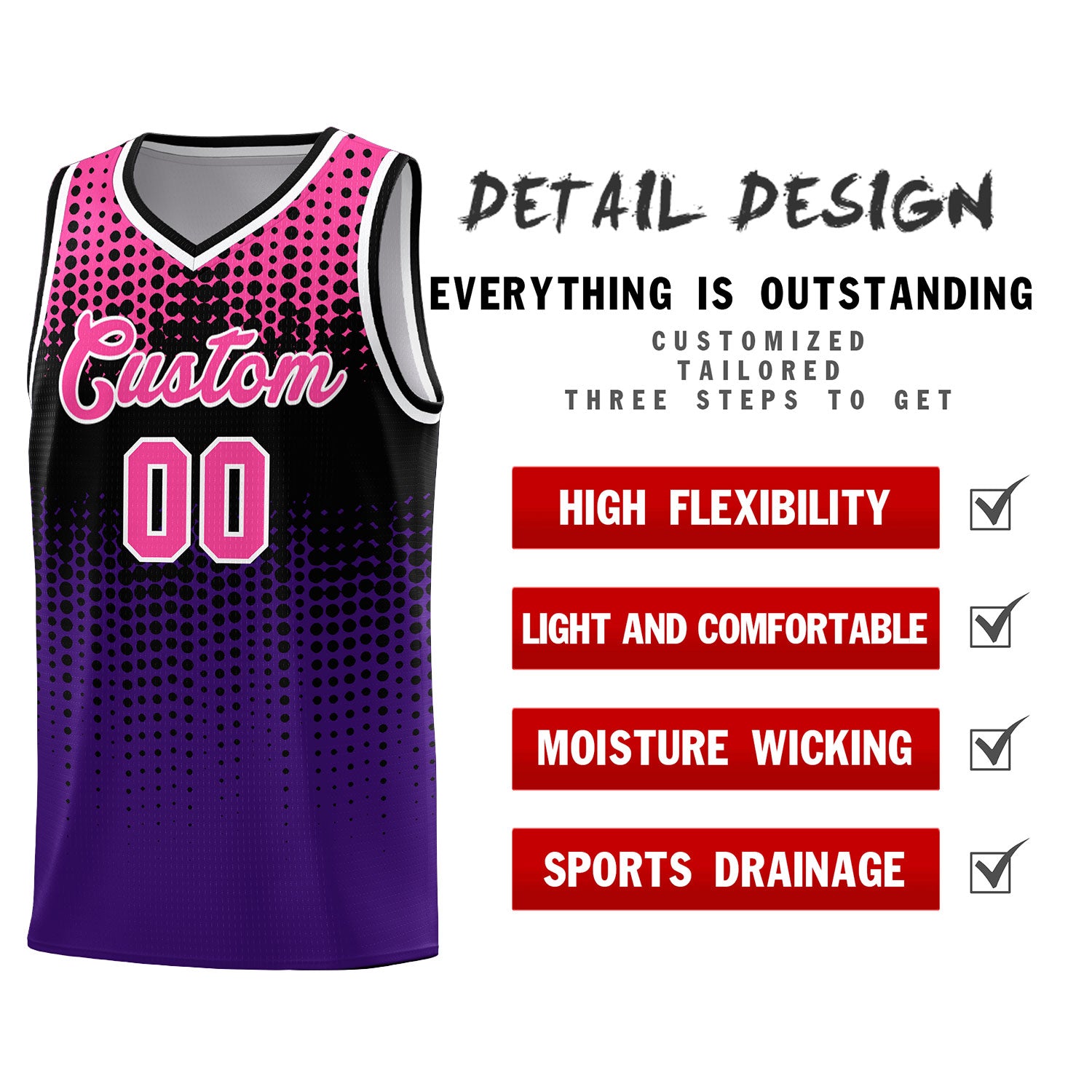 Custom Purple Gradient Dots Design Pattern Sports Uniform Basketball Jersey