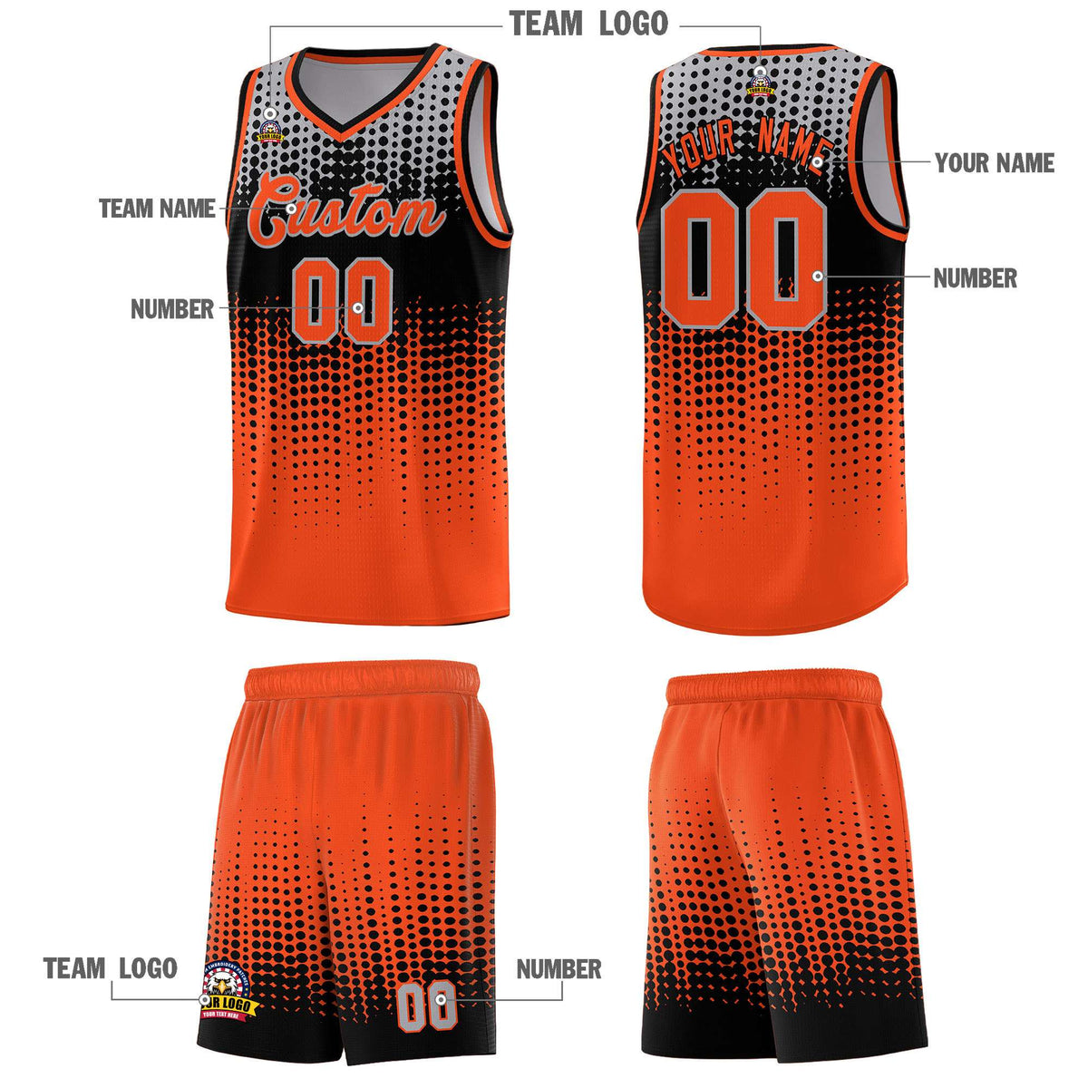 Custom Orange Gradient Dots Design Pattern Sports Uniform Basketball Jersey