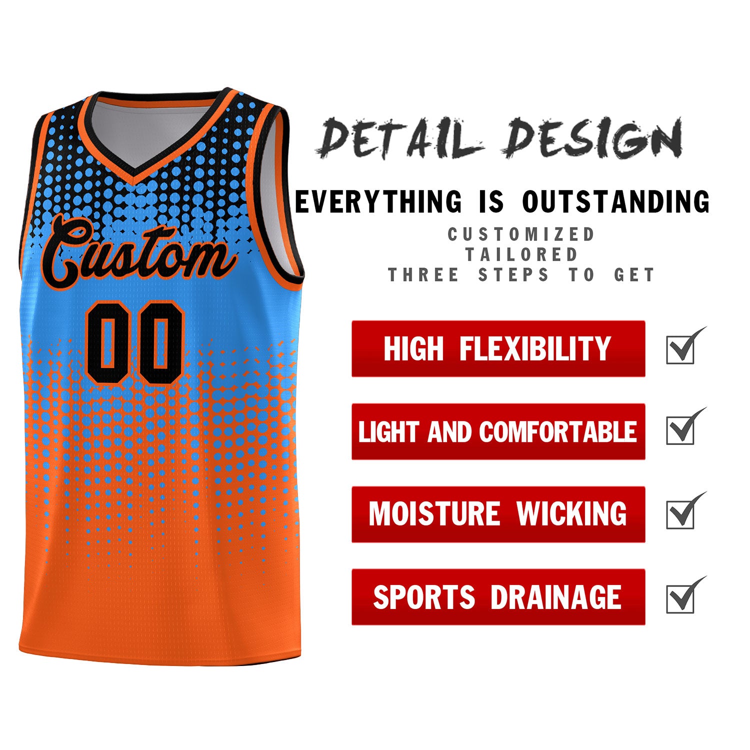 Custom Orange Gradient Dots Design Pattern Sports Uniform Basketball Jersey