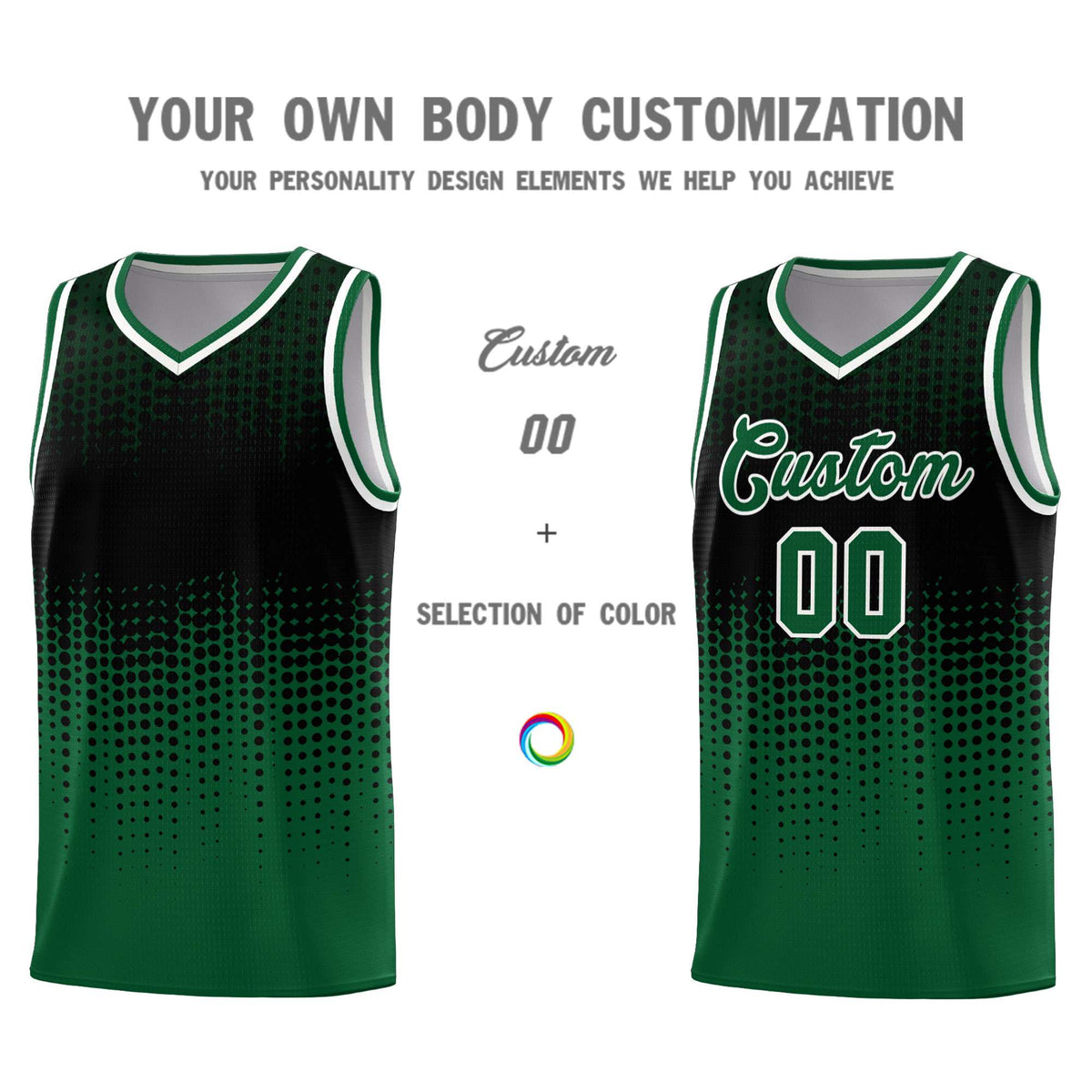 Custom Kelly Green Gradient Dots Design Pattern Sports Uniform Basketball Jersey