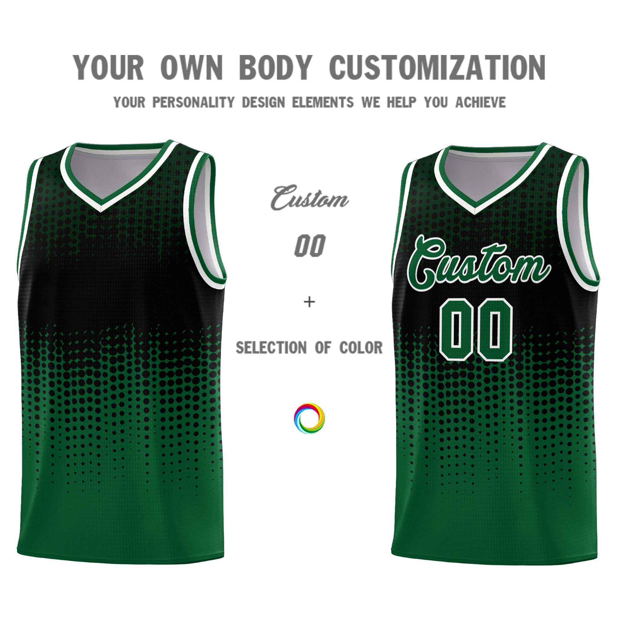 Custom Kelly Green Gradient Dots Design Pattern Sports Uniform Basketball Jersey