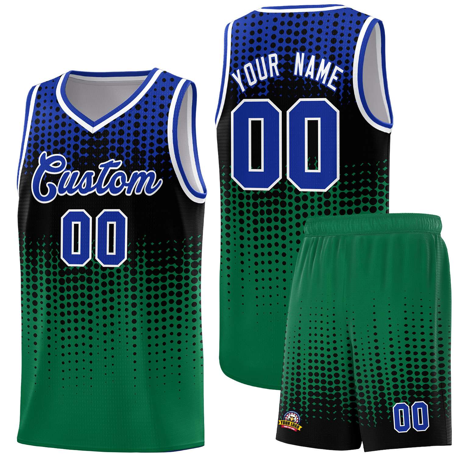 Custom Kelly Green Gradient Dots Design Pattern Sports Uniform Basketball Jersey