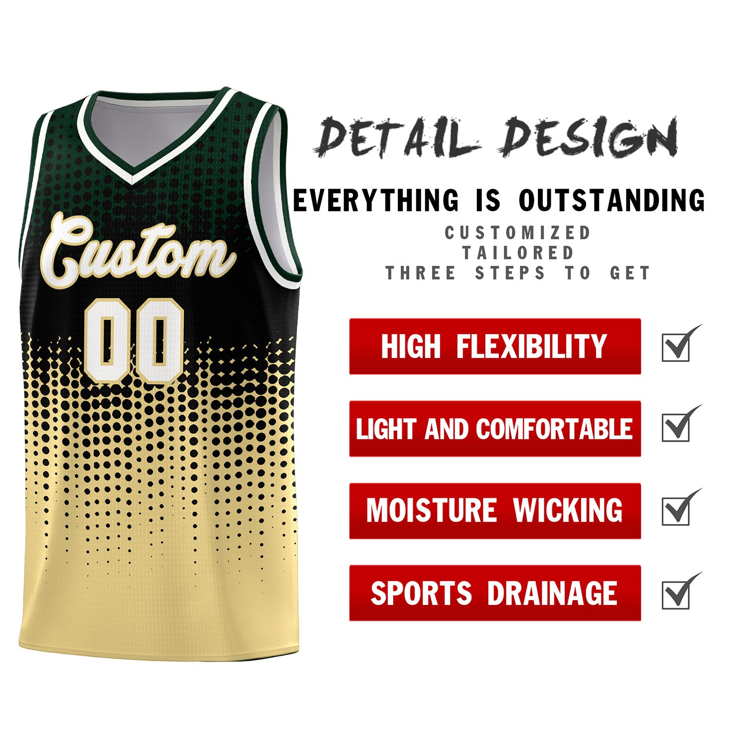 Custom Khaki Gradient Dots Design Pattern Sports Uniform Basketball Jersey