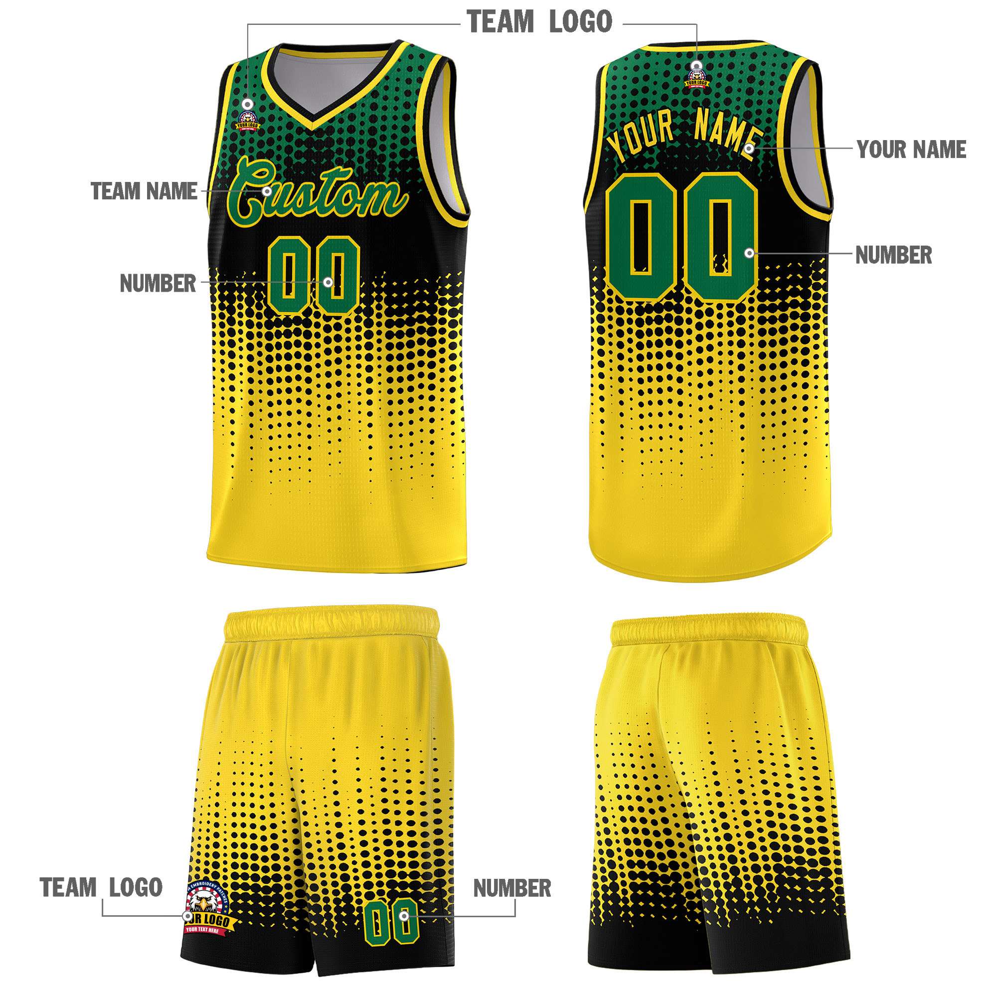 Custom Gold Gradient Dots Design Pattern Sports Uniform Basketball Jersey