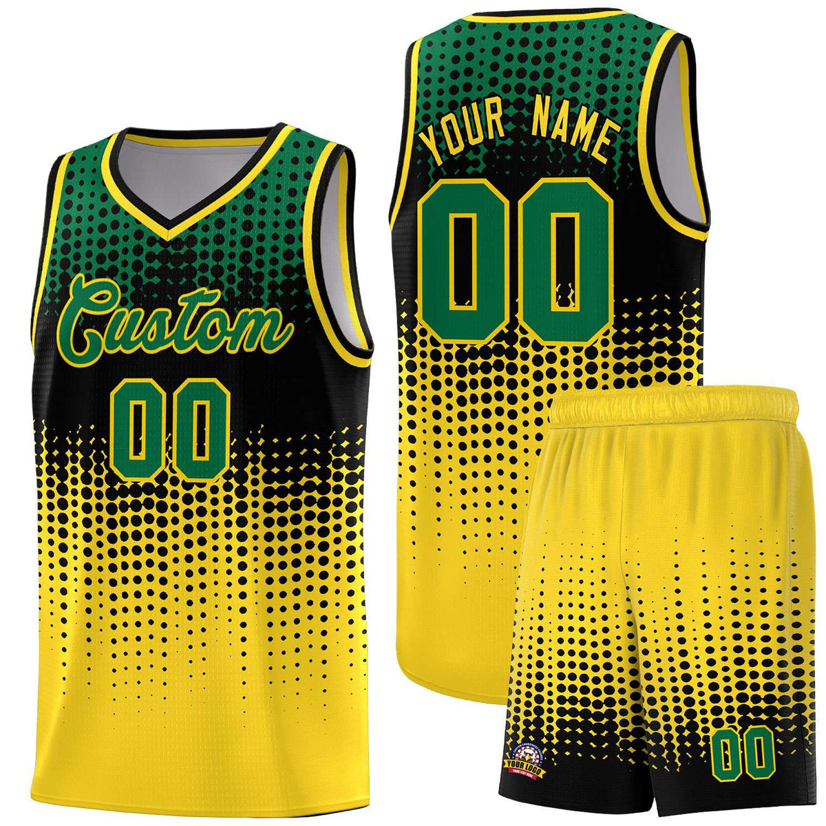 Custom Gold Gradient Dots Design Pattern Sports Uniform Basketball Jersey