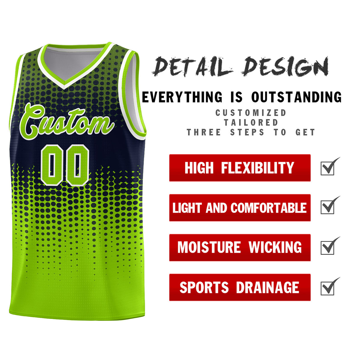 Custom Neon Green Gradient Dots Design Pattern Sports Uniform Basketball Jersey