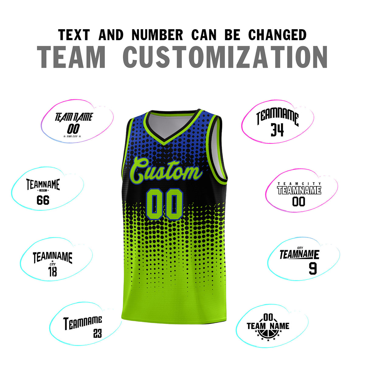 Custom Neon Green Gradient Dots Design Pattern Sports Uniform Basketball Jersey
