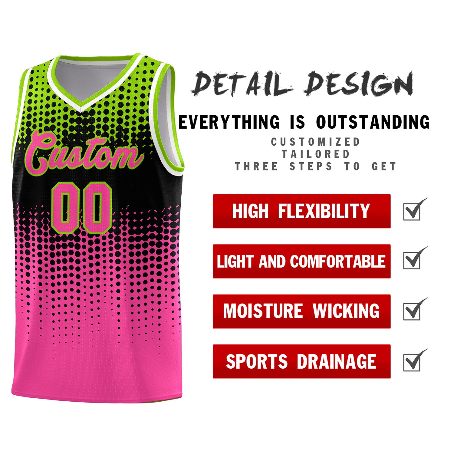 Custom Pink Gradient Dots Design Pattern Sports Uniform Basketball Jersey