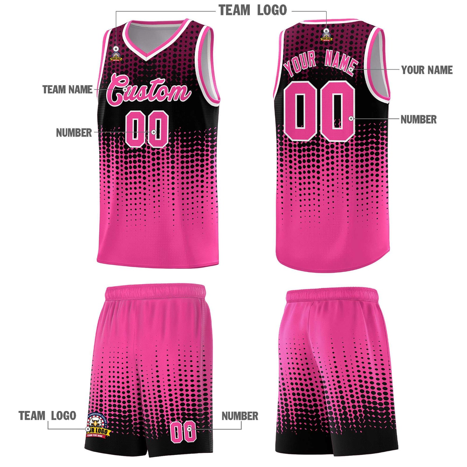Custom Pink Gradient Dots Design Pattern Sports Uniform Basketball Jersey