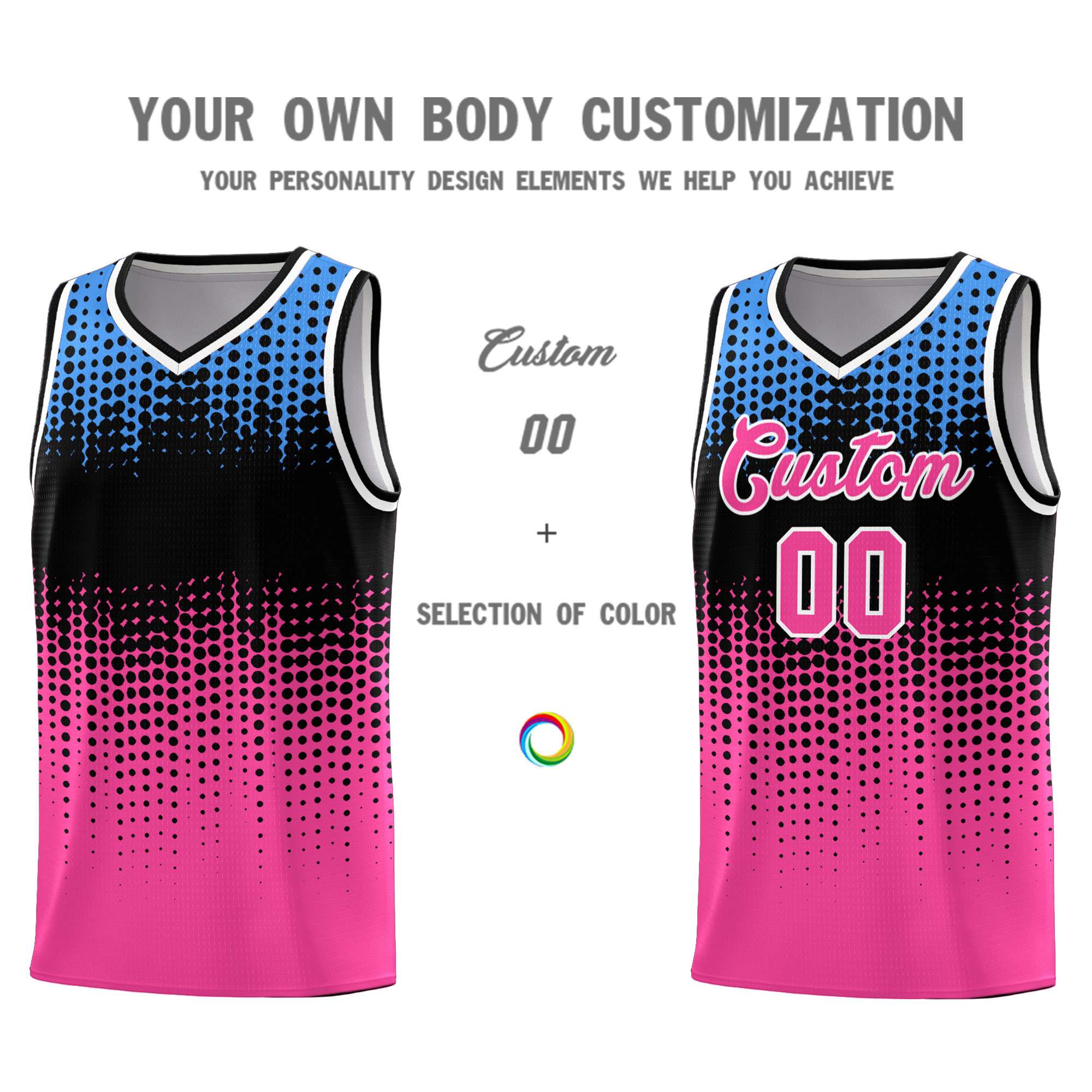 Custom Pink Gradient Dots Design Pattern Sports Uniform Basketball Jersey