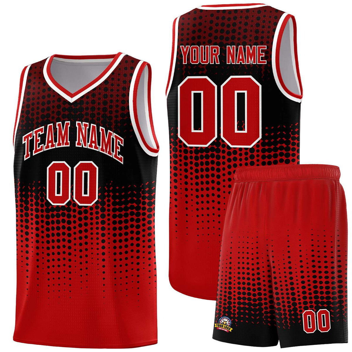 Custom Red Gradient Dots Design Pattern Sports Uniform Basketball Jersey