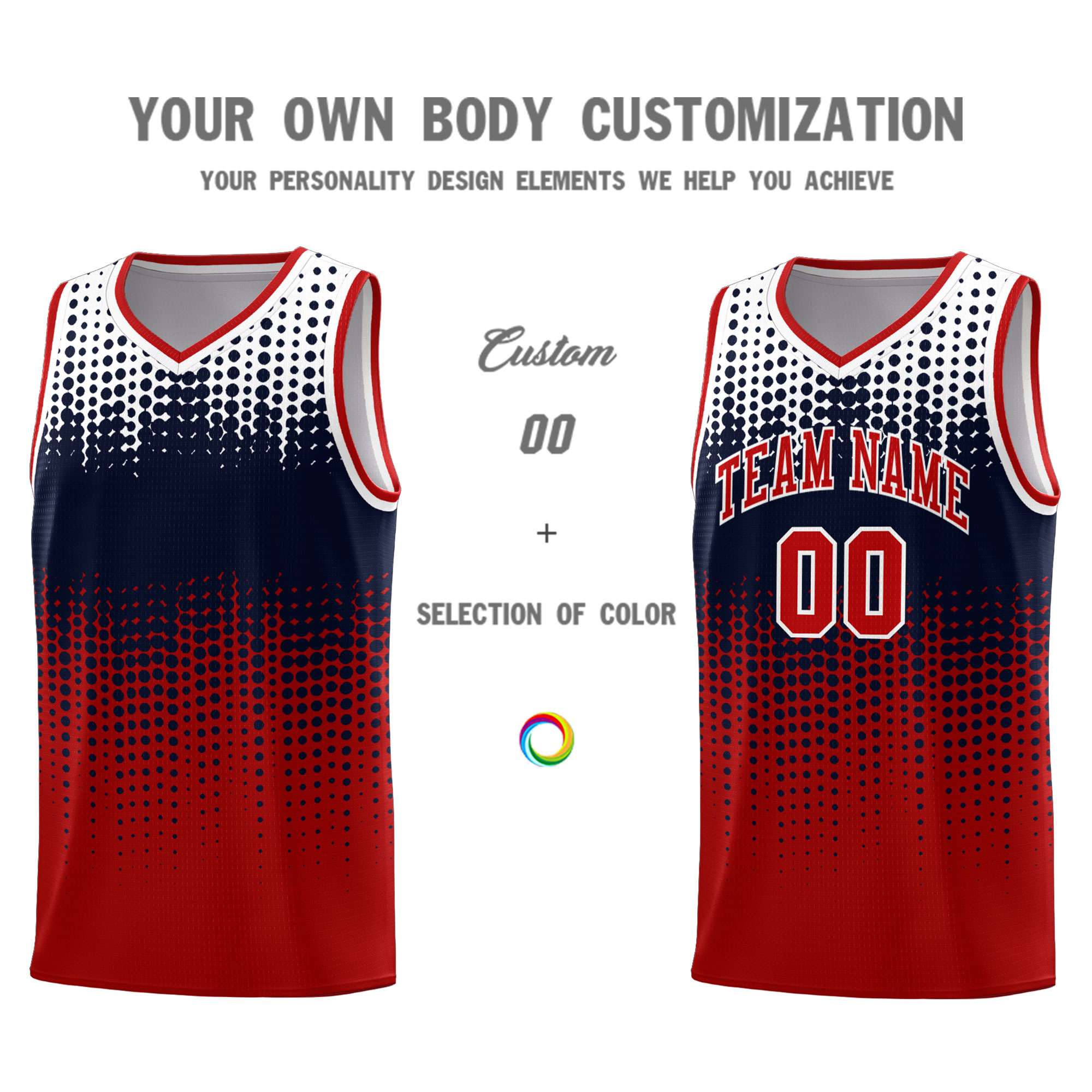 Custom Red Gradient Dots Design Pattern Sports Uniform Basketball Jersey