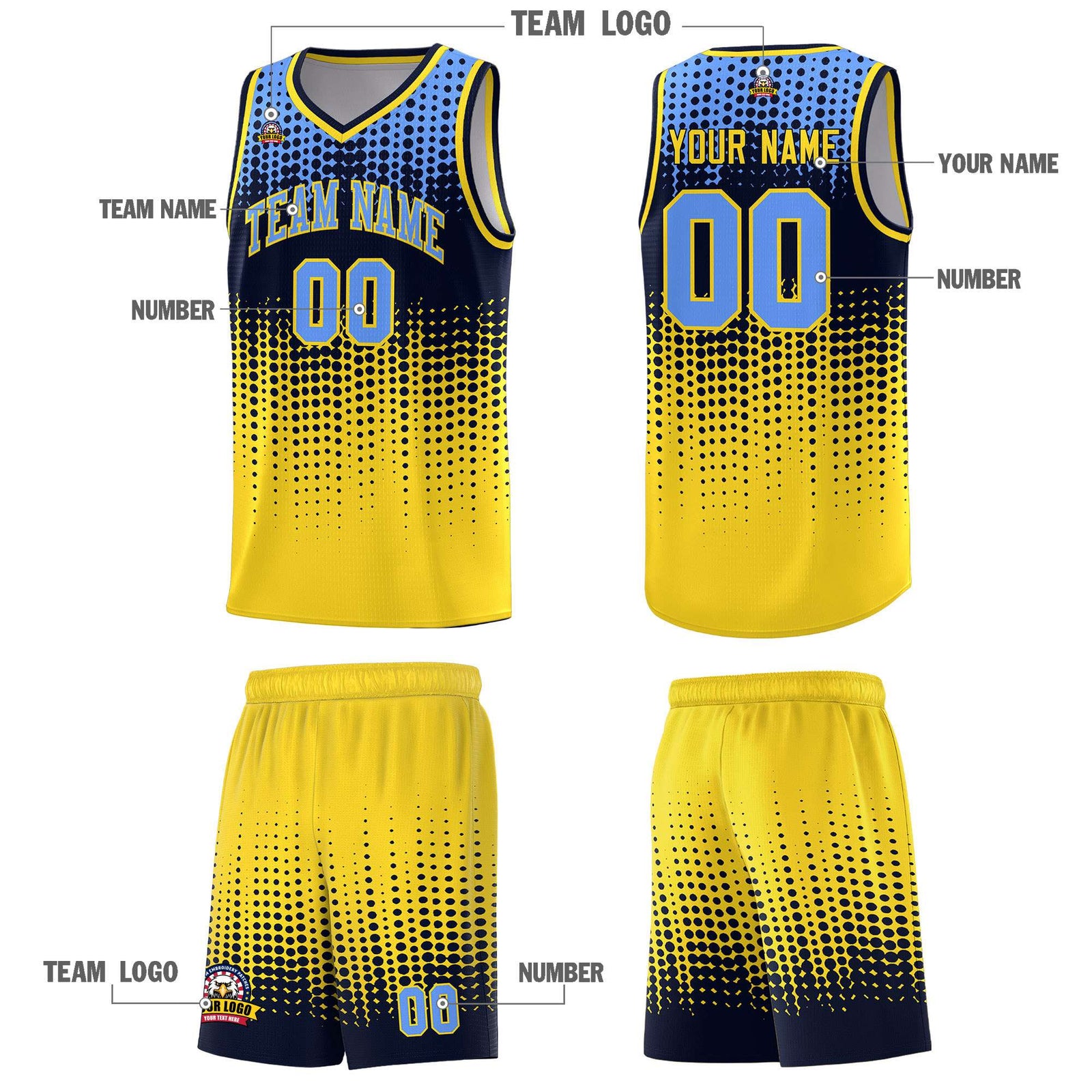 Custom Gold Gradient Dots Design Pattern Sports Uniform Basketball Jersey