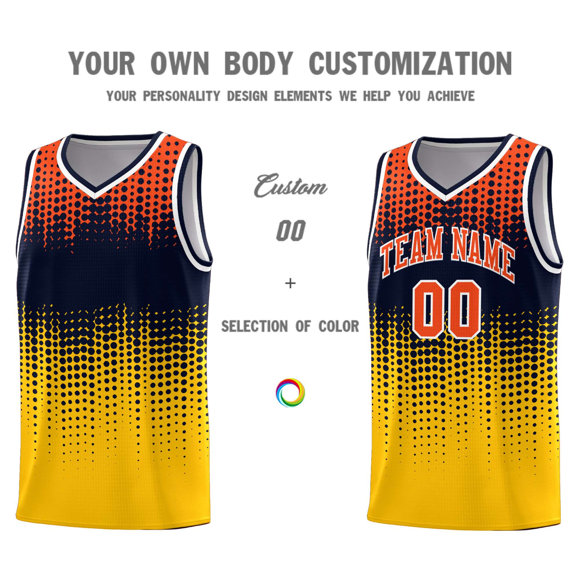 Custom Yellow Gradient Dots Design Pattern Sports Uniform Basketball Jersey