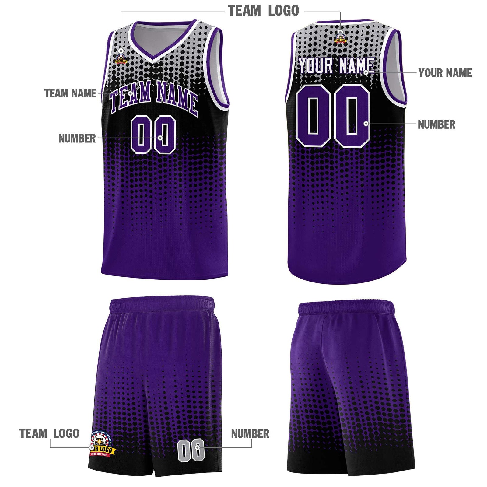 Custom Purple Gradient Dots Design Pattern Sports Uniform Basketball Jersey