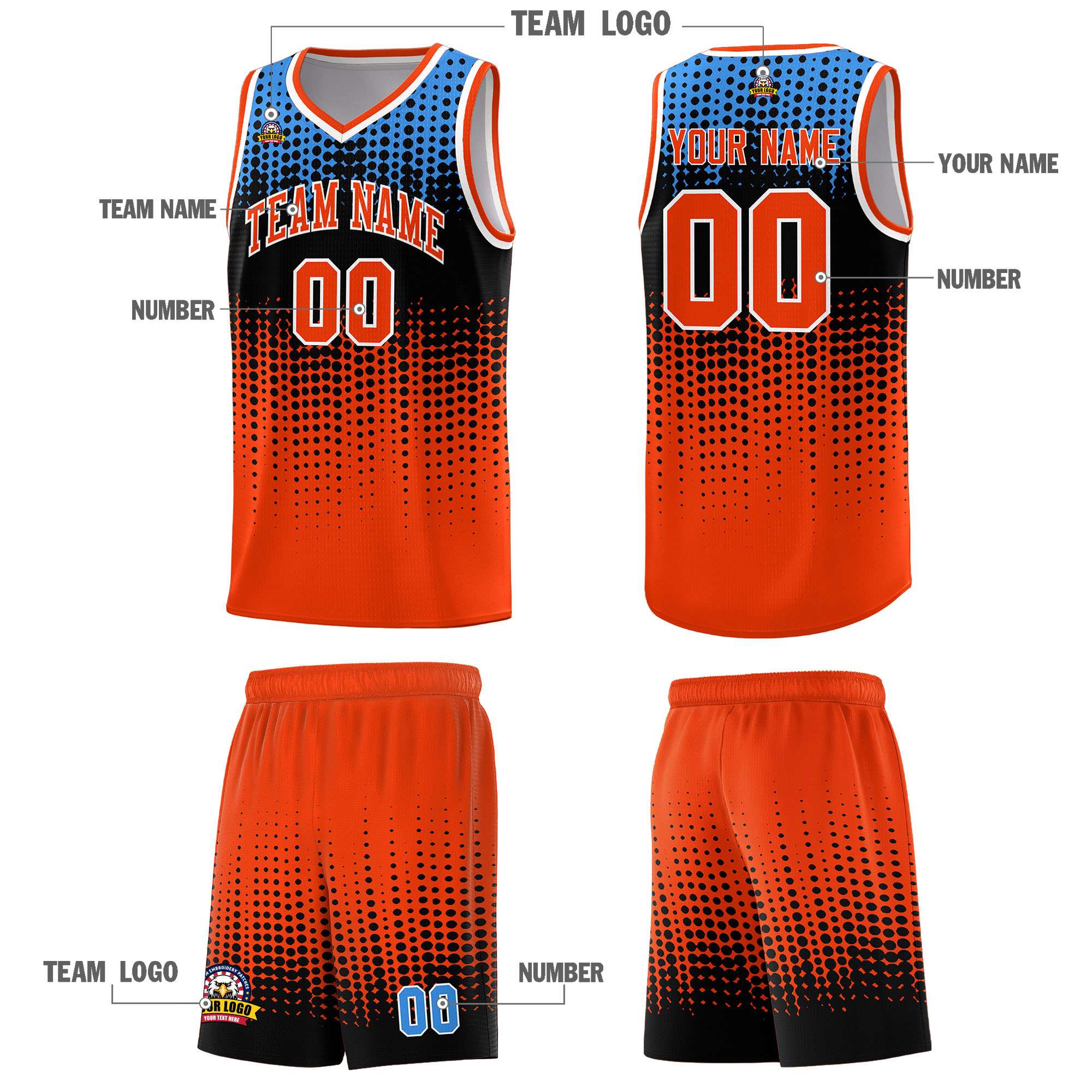 Custom Orange Gradient Dots Design Pattern Sports Uniform Basketball Jersey