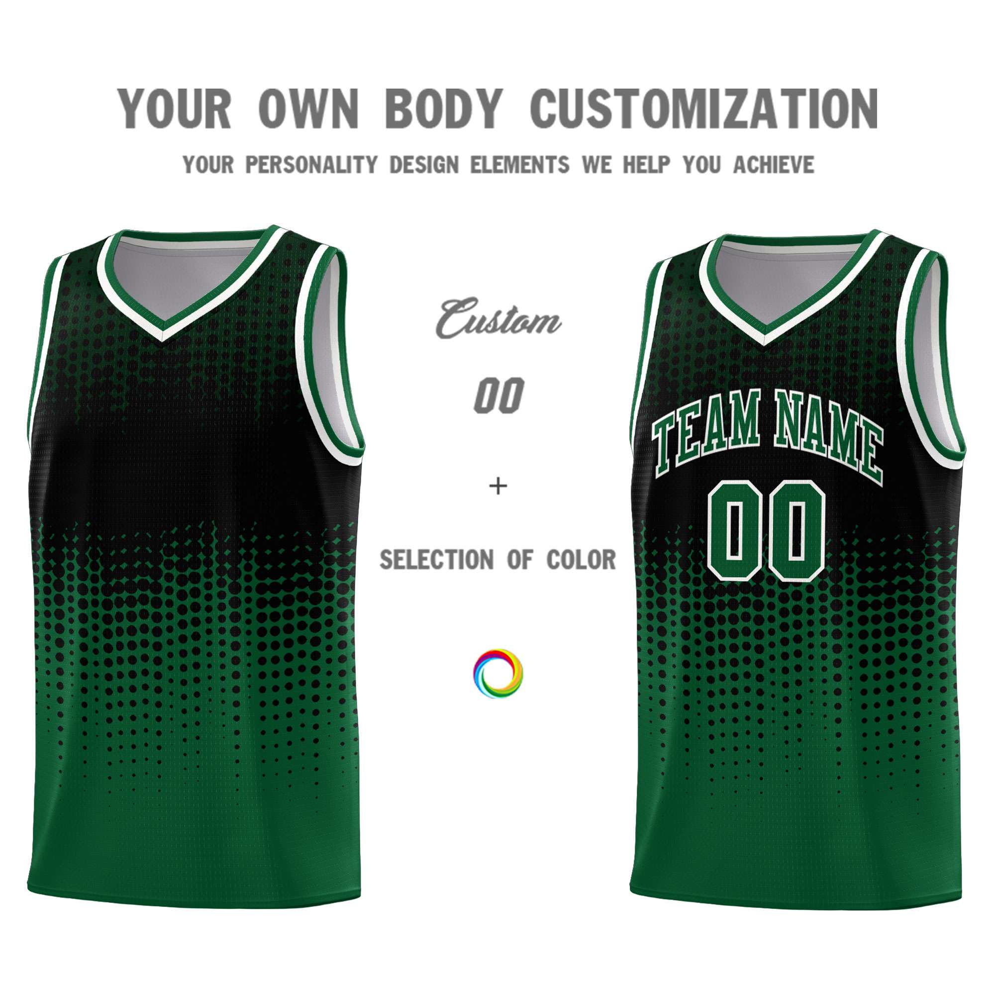 Custom Kelly Green Gradient Dots Design Pattern Sports Uniform Basketball Jersey