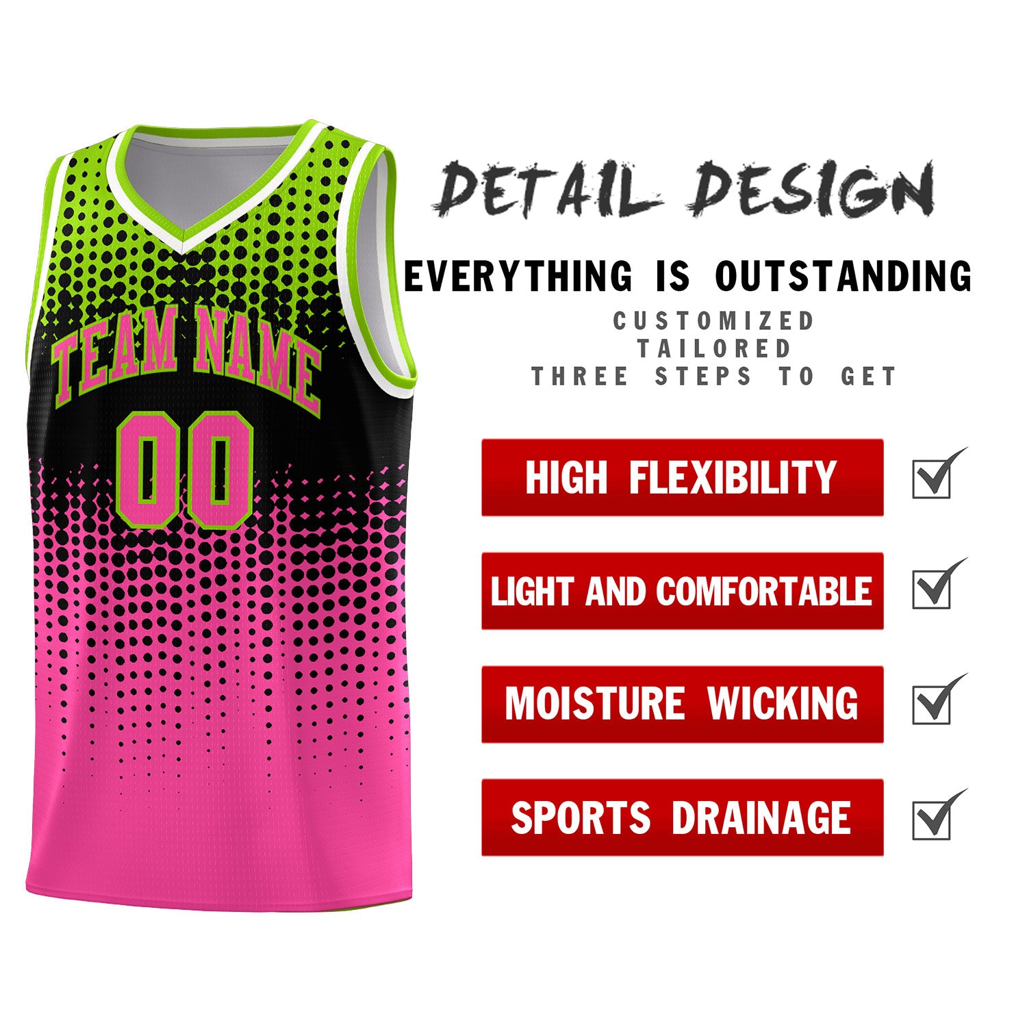 Custom Pink Gradient Dots Design Pattern Sports Uniform Basketball Jersey
