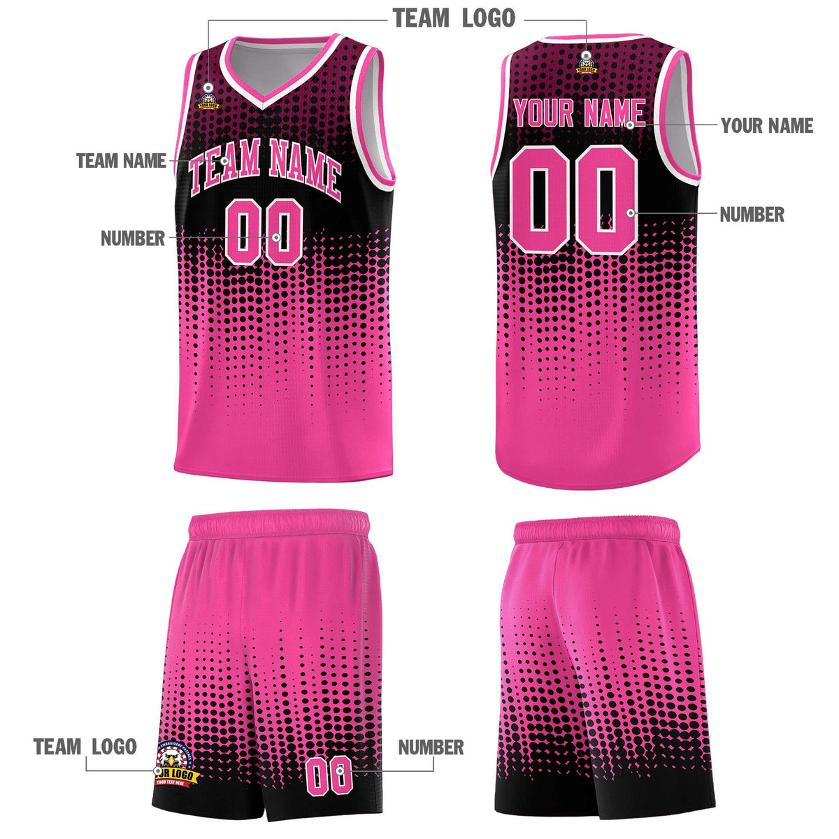 Custom Pink Gradient Dots Design Pattern Sports Uniform Basketball Jersey
