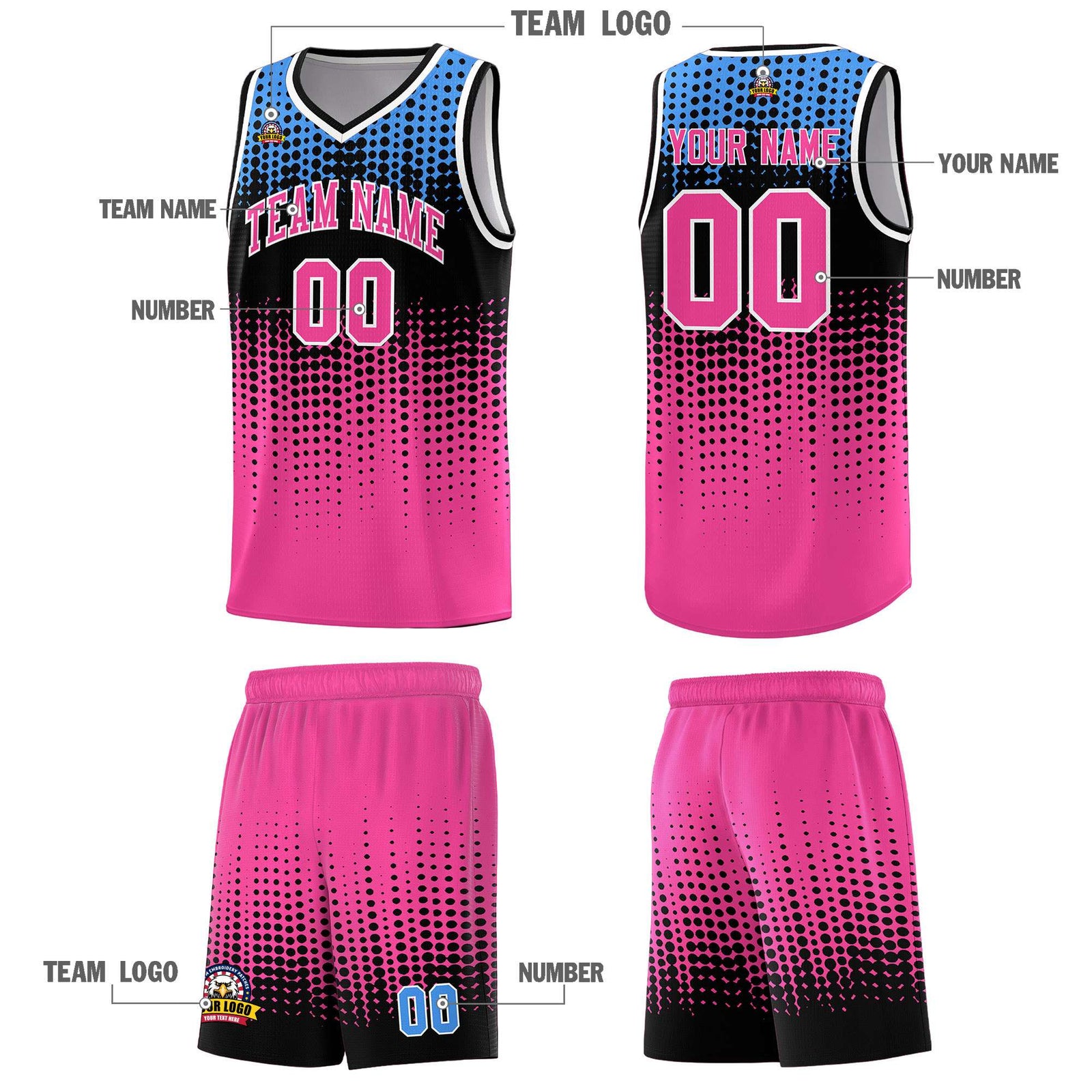 Custom Pink Gradient Dots Design Pattern Sports Uniform Basketball Jersey