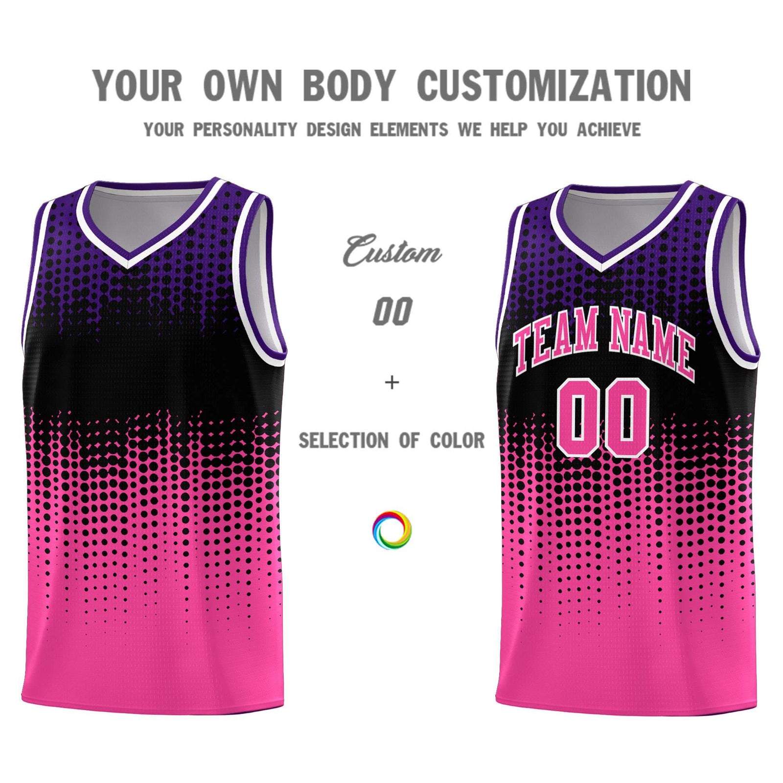 Custom Pink Gradient Dots Design Pattern Sports Uniform Basketball Jersey