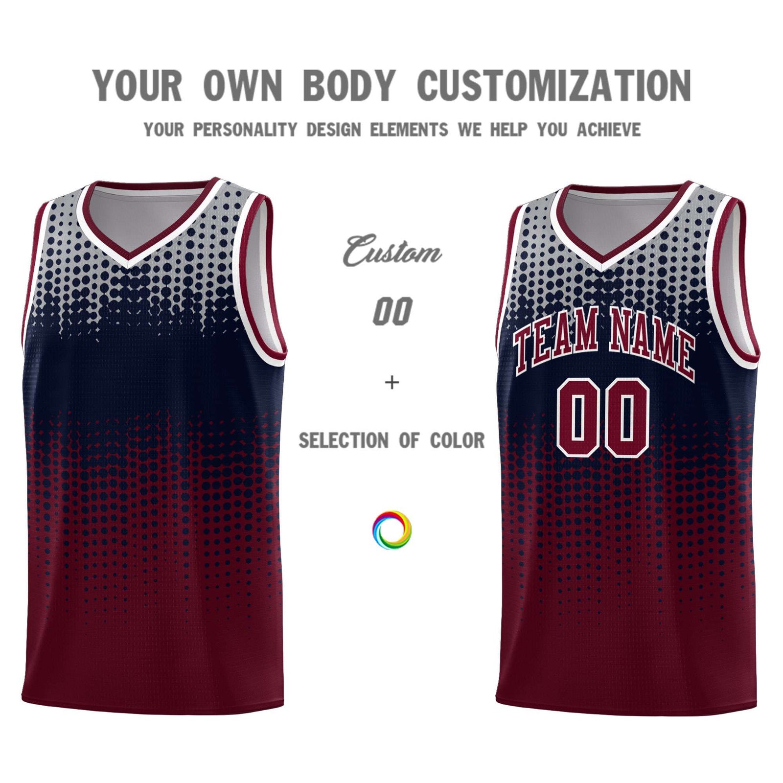 Custom Crimson Gradient Dots Design Pattern Sports Uniform Basketball Jersey
