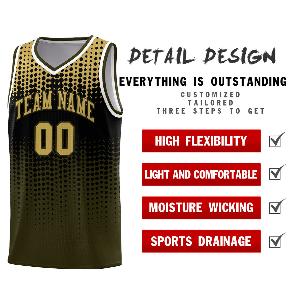 Custom Olive Gradient Dots Design Pattern Sports Uniform Basketball Jersey