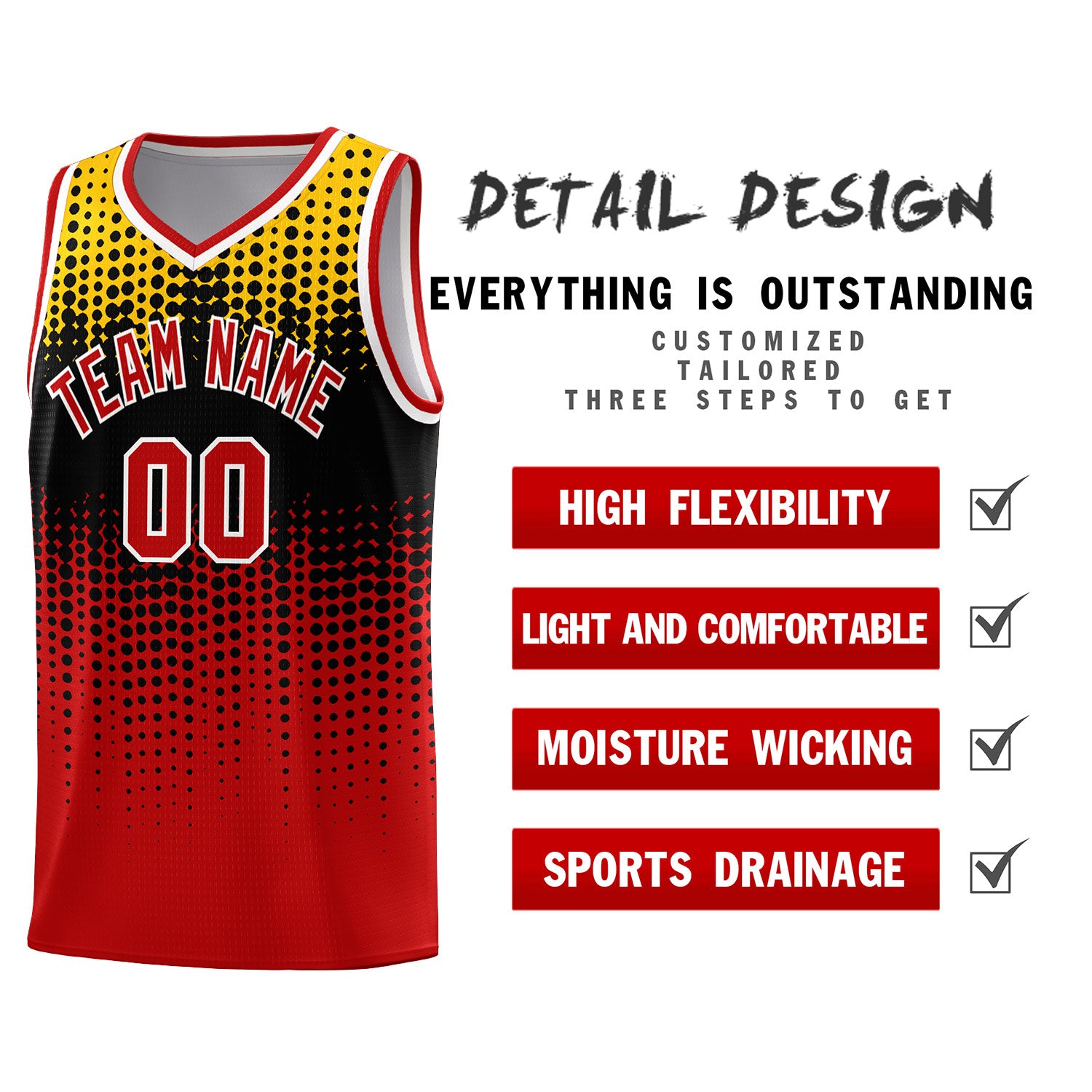 Custom Red Gradient Dots Design Pattern Sports Uniform Basketball Jersey