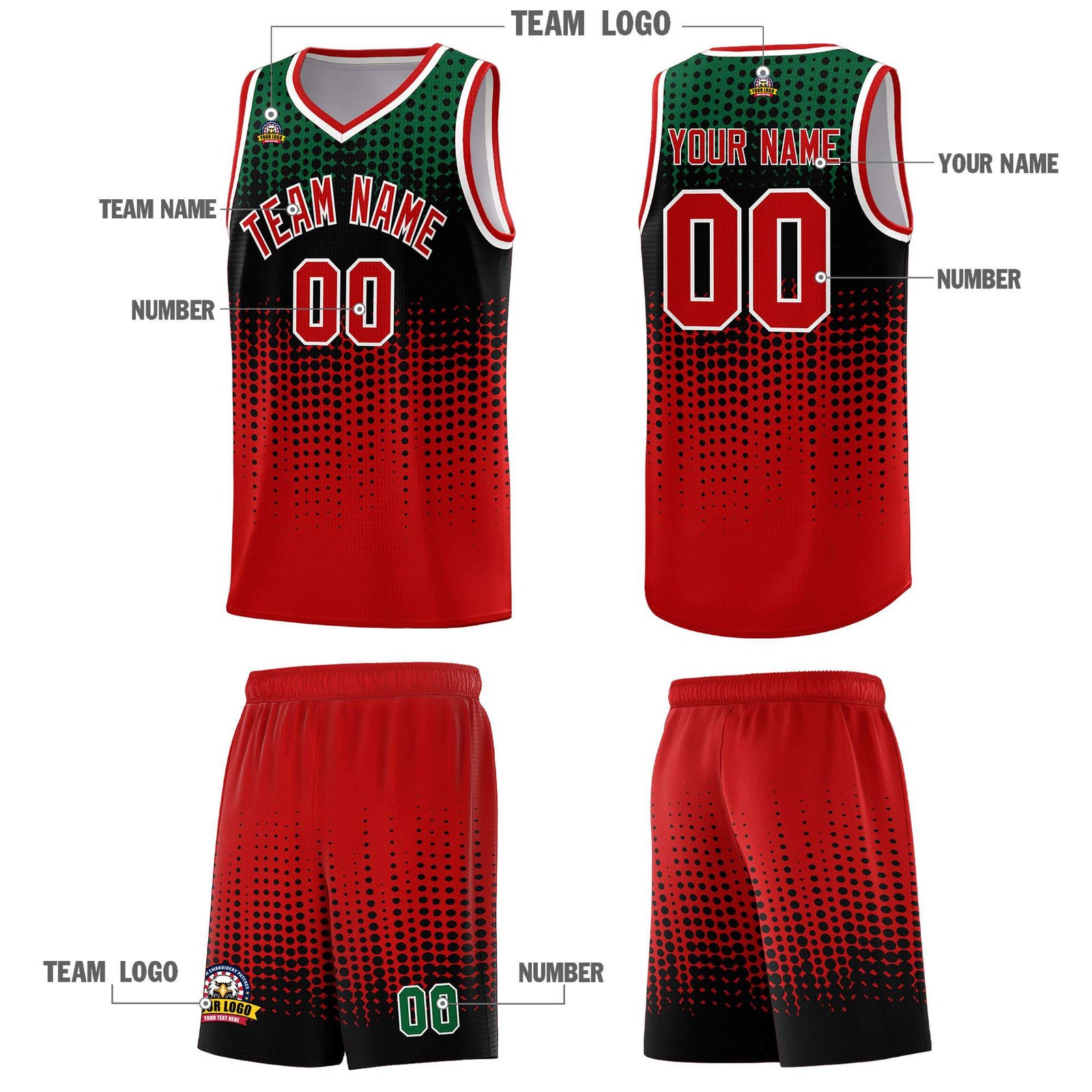 Custom Red Gradient Dots Design Pattern Sports Uniform Basketball Jersey