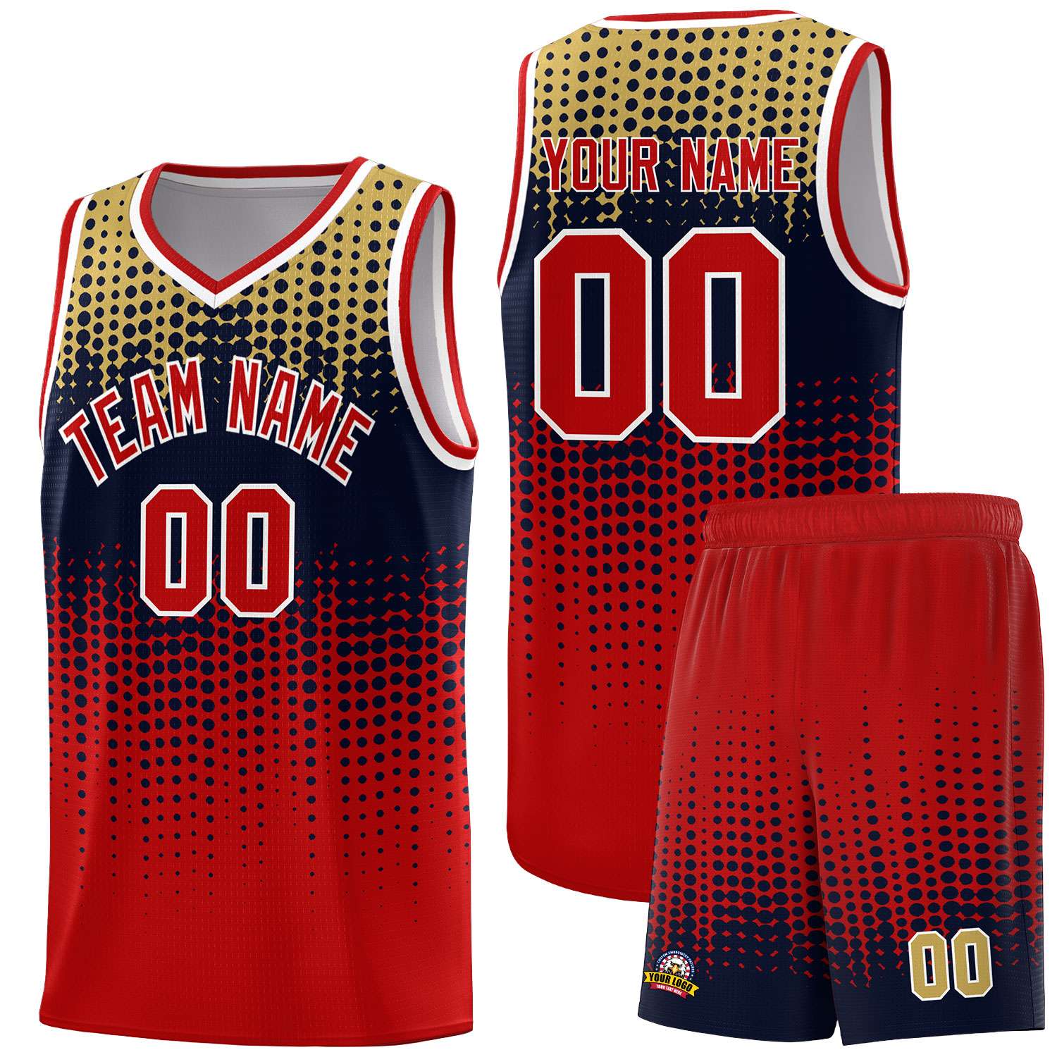 Custom Red Gradient Dots Design Pattern Sports Uniform Basketball Jersey