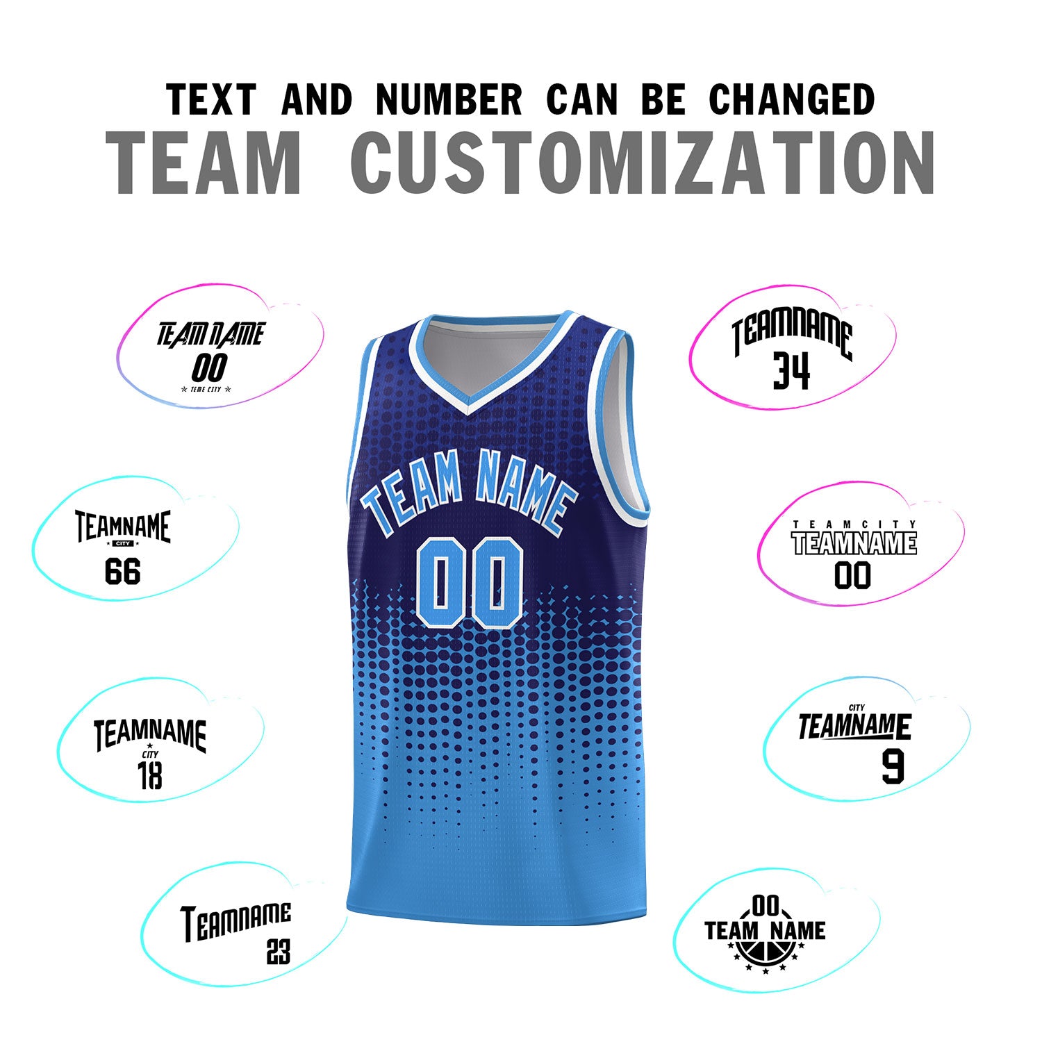 Custom Powder Blue Gradient Dots Design Pattern Sports Uniform Basketball Jersey