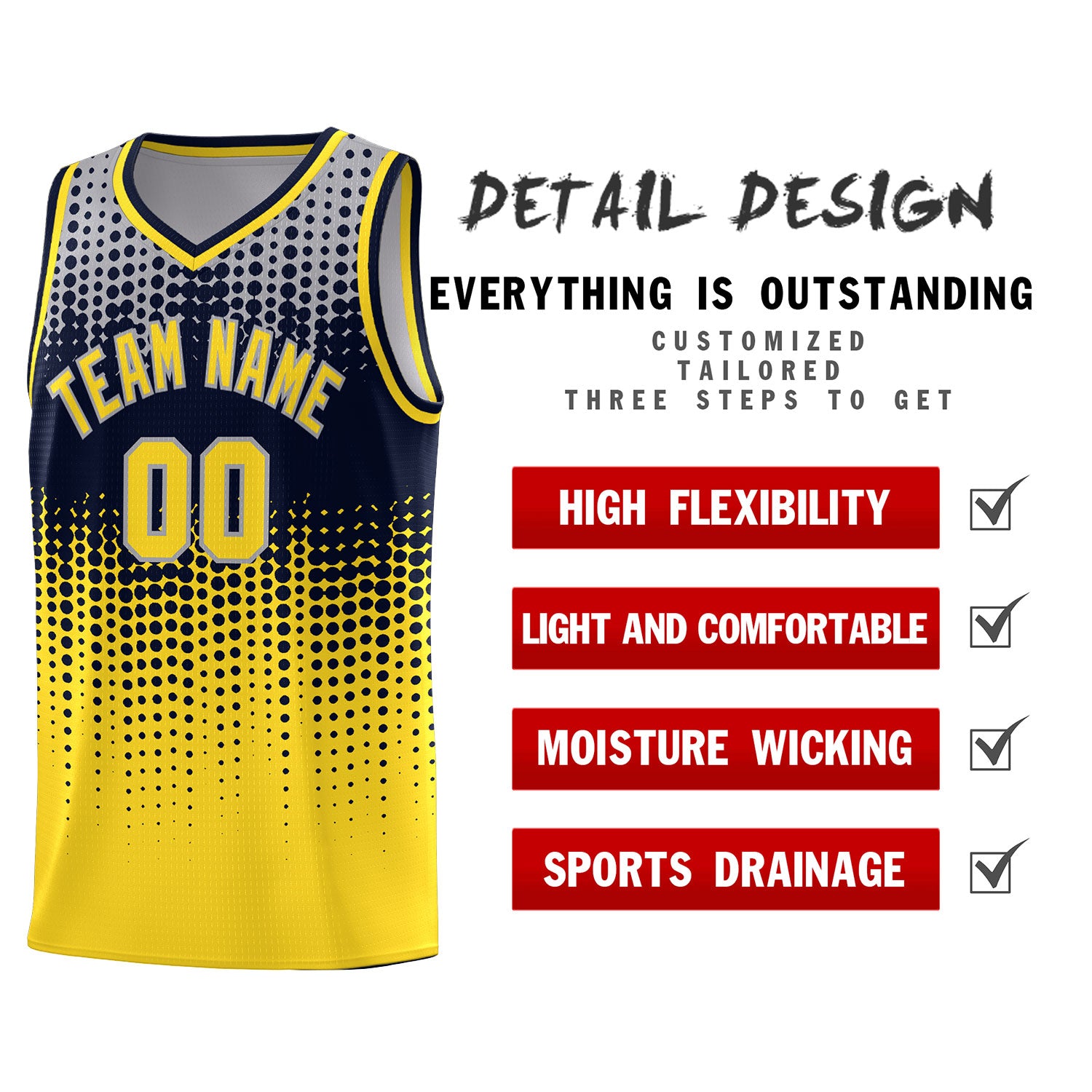 Custom Gold Gradient Dots Design Pattern Sports Uniform Basketball Jersey