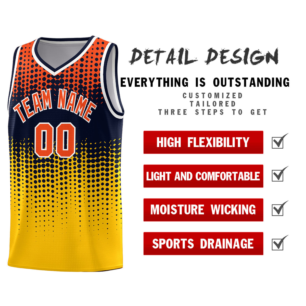 Custom Yellow Gradient Dots Design Pattern Sports Uniform Basketball Jersey