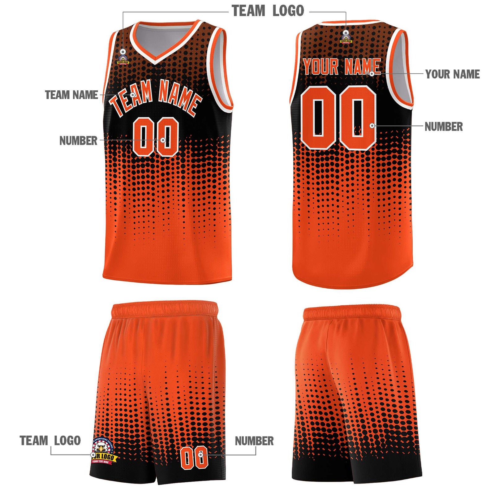 Custom Orange Gradient Dots Design Pattern Sports Uniform Basketball Jersey