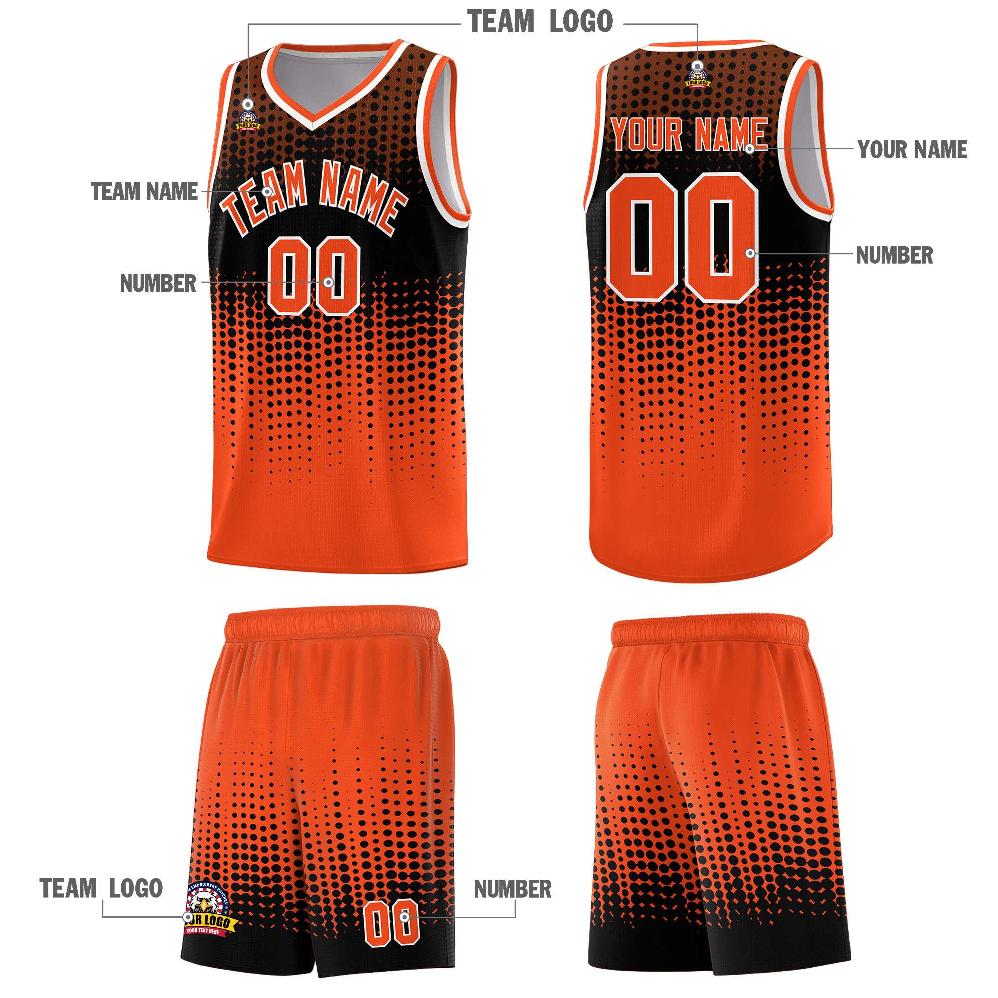 Custom Orange Gradient Dots Design Pattern Sports Uniform Basketball Jersey